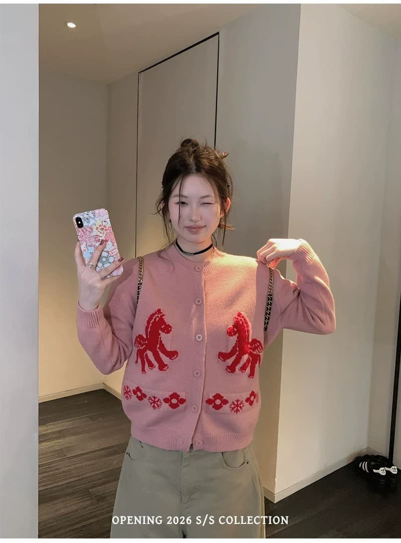 2026 봄 가을 외부 가져 가라. 작은 날다 말 무거운 작업 자카드 니트 오픈 가디건 긴팔 스웨터 여성 코트 상세 이미지 4