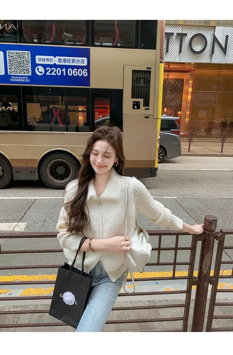 니트 패치워크 오픈 가디건 스웨터 여자 2026 겨울 새로운 양모 디자인 센스 재킷 상세 이미지 15