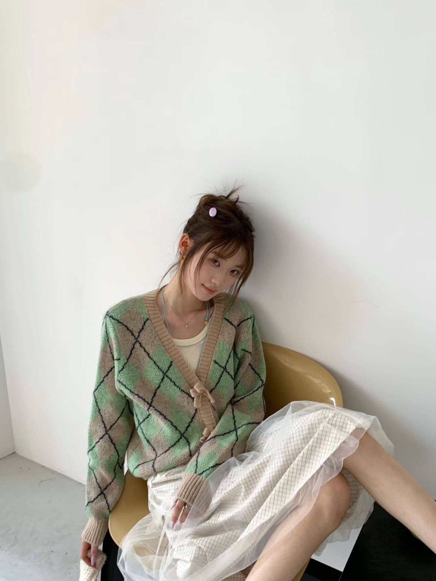 스웨터 여성 코트 가을 겨울 작은 키 레트로 느긋한 바람 링 그리드 모헤어 니트 오픈 가디건 쇼트 스타일 외출용 맨위 상세 이미지 5