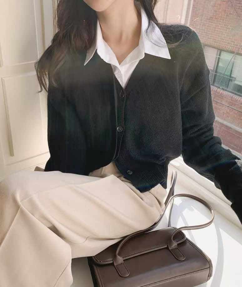 가을 새로운 품격 다용도 스웨터 오픈 가디건 여성 한국 chicv 칼라 어둠 버클 고급 센스 작은 대중 니트 재킷 상세 이미지 5