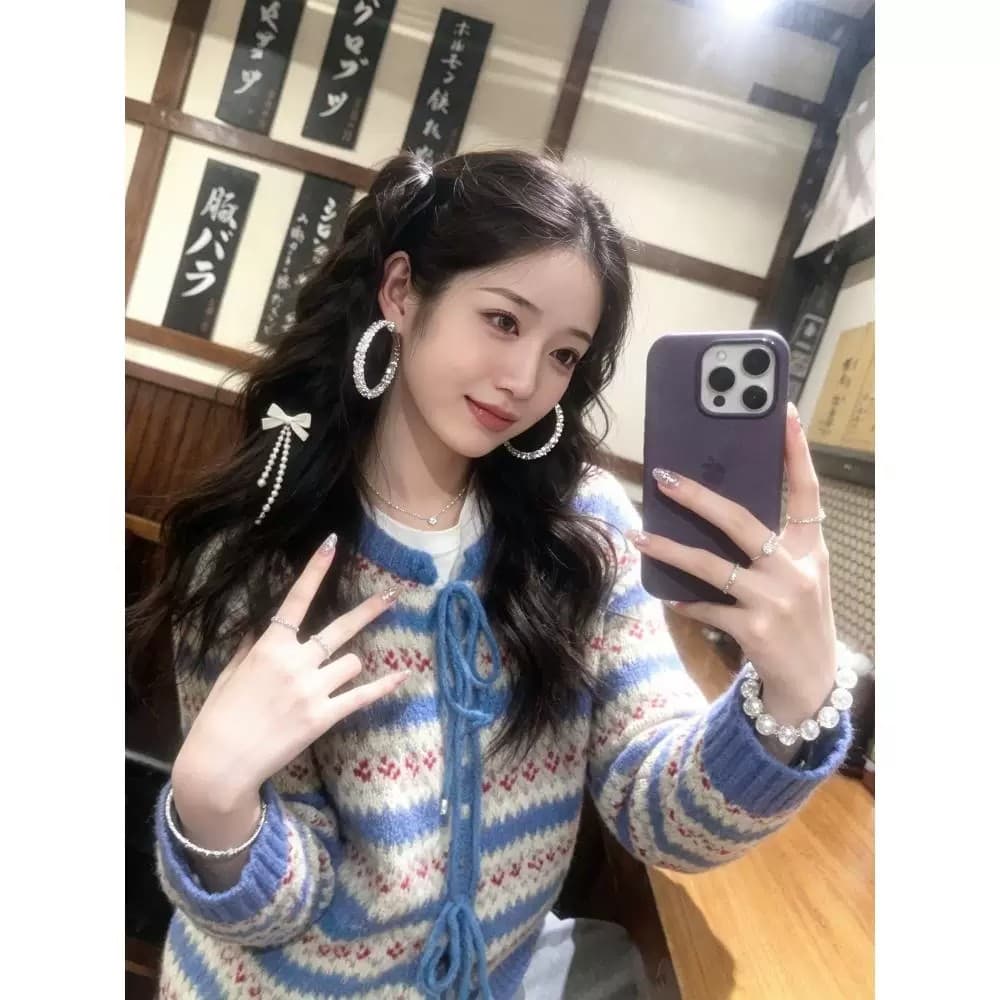 공정한 섬 부드러운 바람 2026 가을 겨울 새로운 무거운 작업 내장 꽃 니트 오픈 가디건 여성 레트로 패치워크 색상 스웨터 코트 트렌디 이미지 4