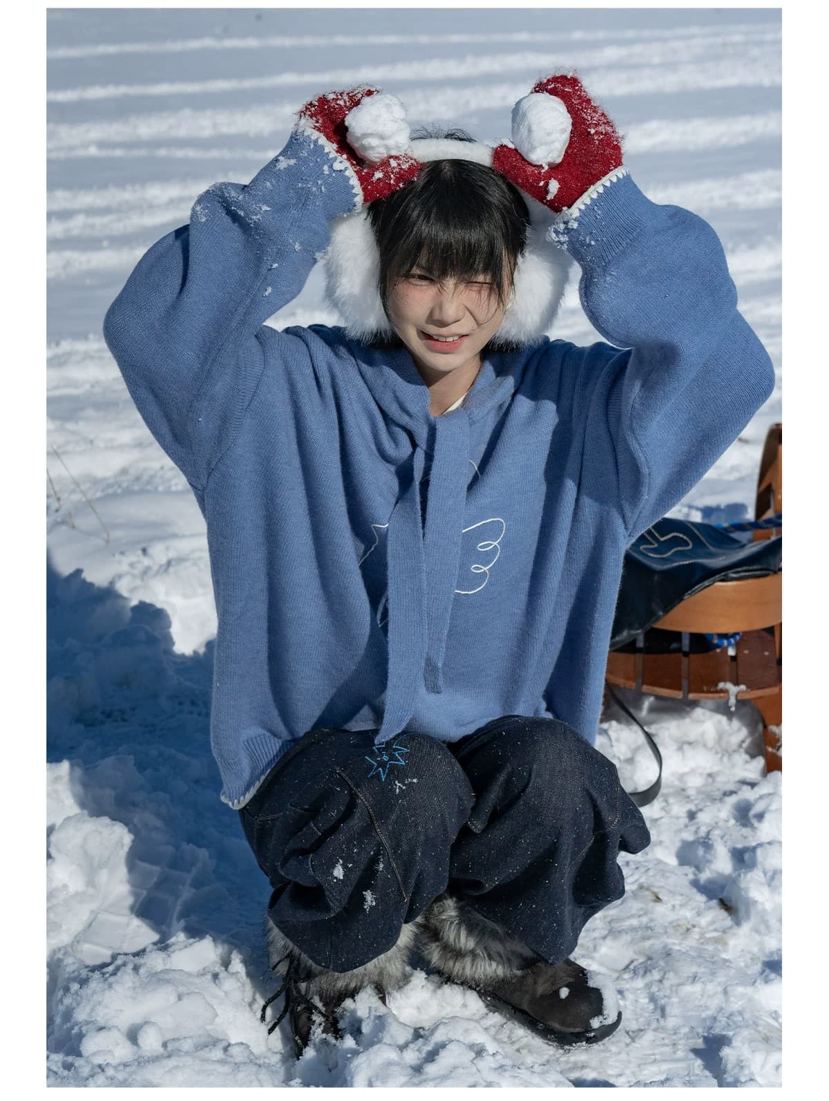 봄 가을 후드 맨위 2026 새로운 하늘색 고유 한 아름다운 연령 감소 섹션 니트 스웨터 외출용 가을 겨울 트렌디 상세 이미지 9