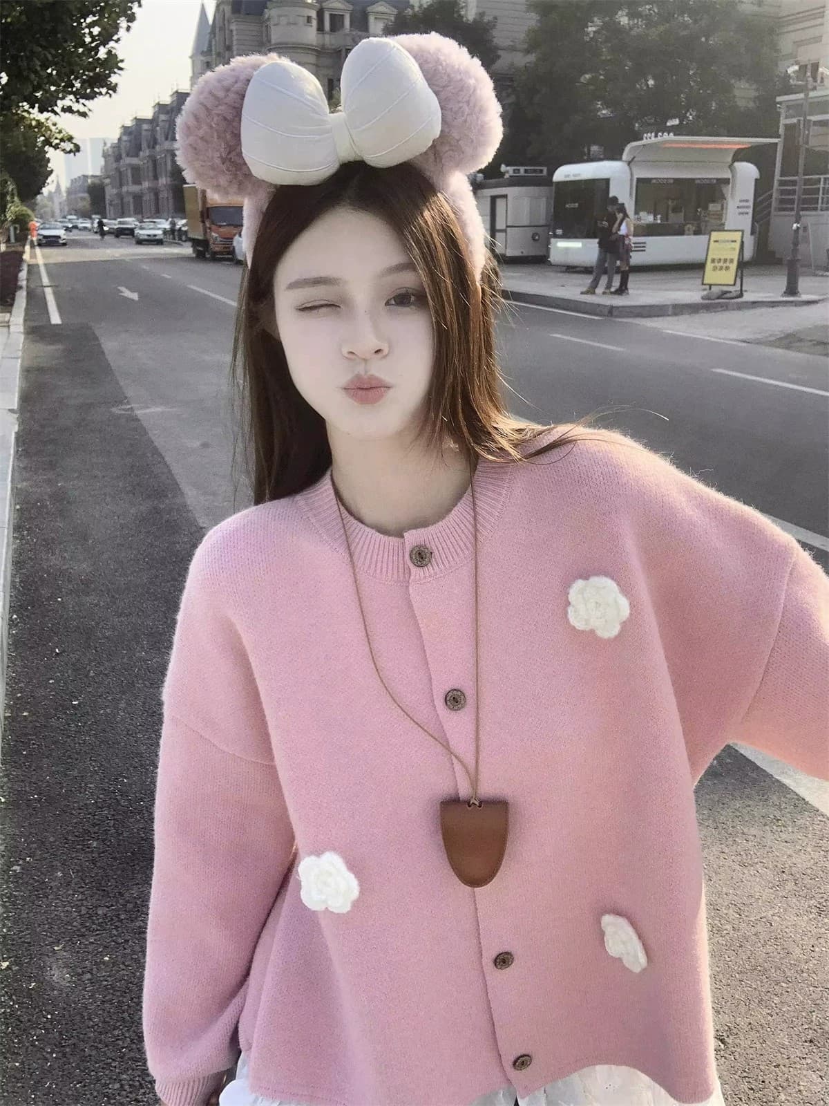 한 부서 달콤함 레이스 측면 페이크 레이어드 니트 오픈 가디건 빅 사이즈 여성 의류 봄 가을 긴팔 라운드 넥 3 차원 꽃 스웨터 상세 이미지 6