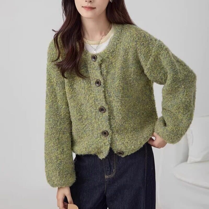 가을 겨울 작은 키 서클 실 니트 오픈 가디건 여성 느긋한 바람 라운드 넥 쇼트 스타일 스웨터 오픈 가디건 여성 의류 맨위 재킷 상세 이미지 2