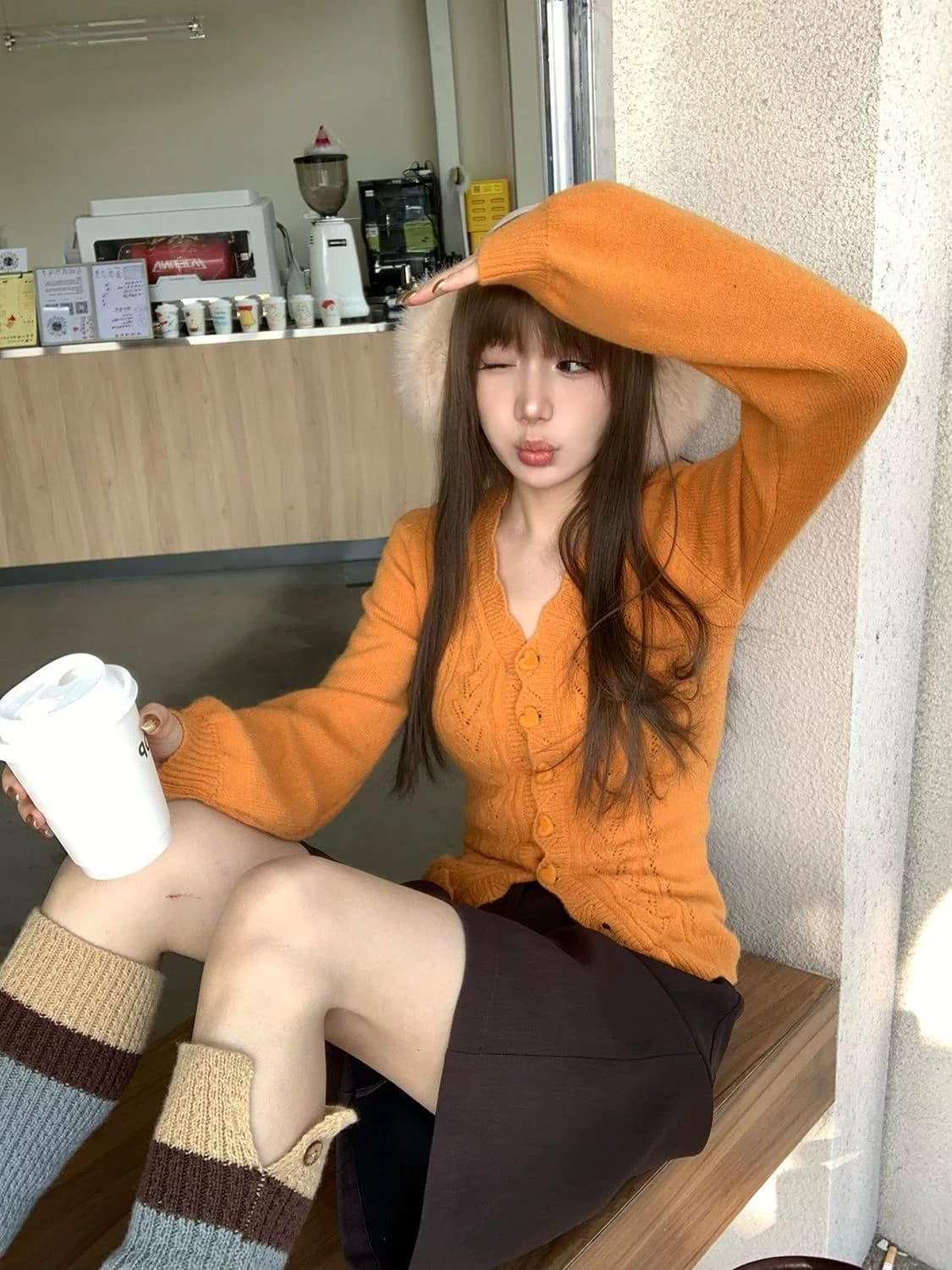 한 부서 조기 봄 착용 가져 가라. 화이트 홀로우 아웃 V넥 니트 스웨터 맨위 몸매 가꾸기 슬림해 보이는 외부 가져 가라. 스웨터 카디건 코트 상세 이미지 11