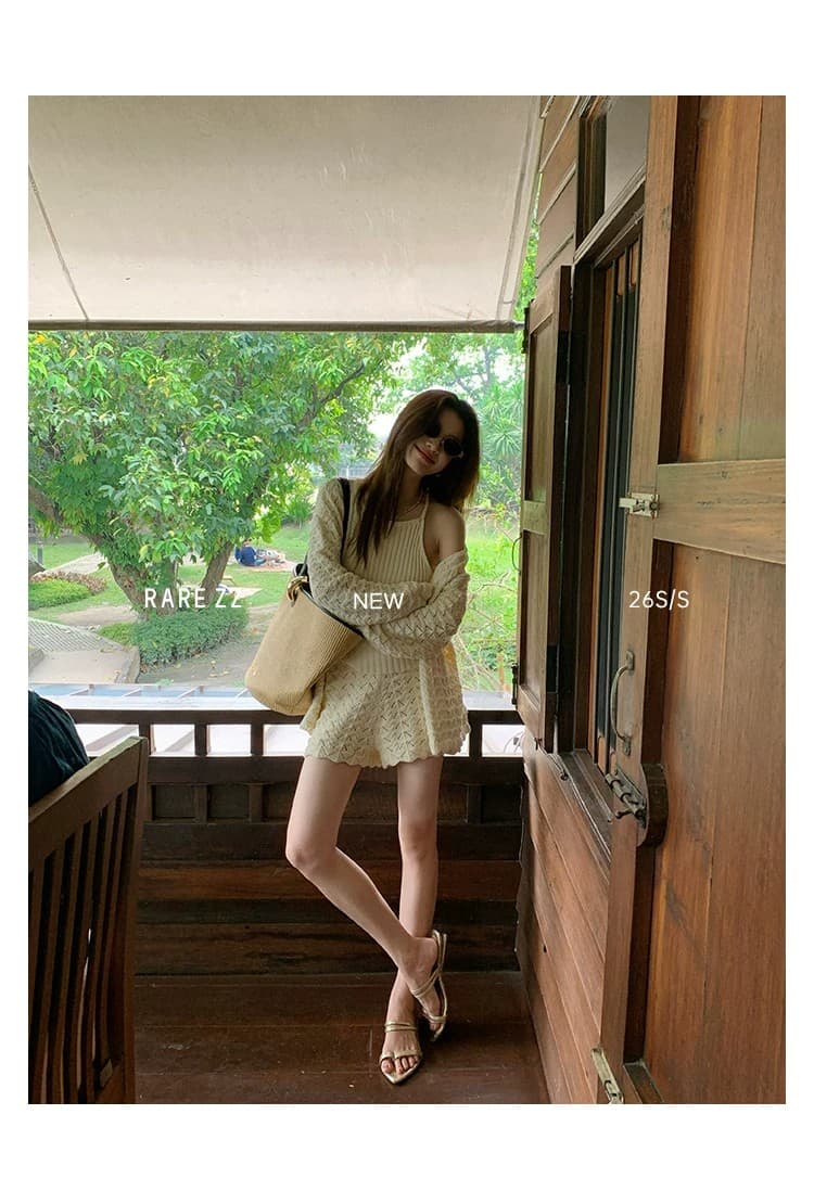 프랑스식 느긋한 레트로 무거운 작업 홀로우 아웃 3종 세트 다용도 니트 세트 상세 이미지 2