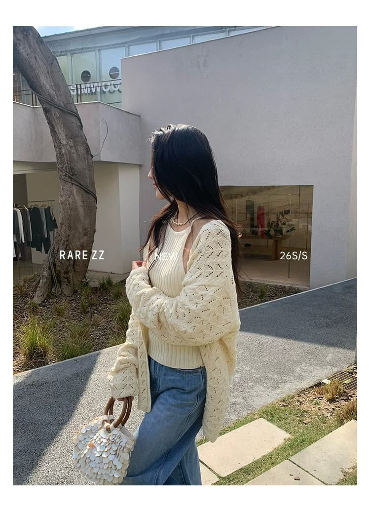 프랑스식 느긋한 레트로 무거운 작업 홀로우 아웃 3종 세트 다용도 니트 세트 상세 이미지 26
