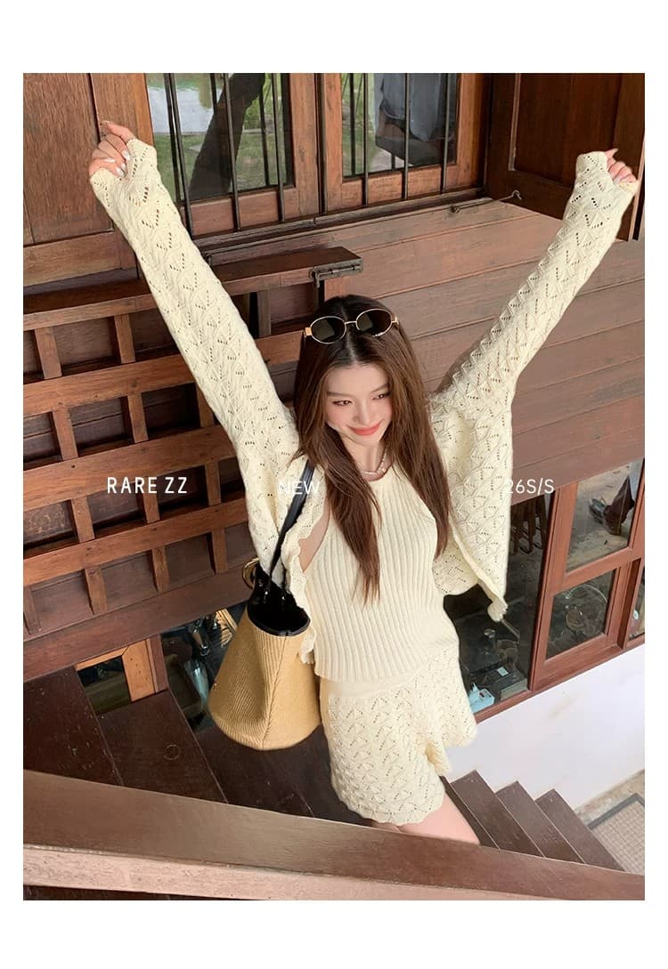 프랑스식 느긋한 레트로 무거운 작업 홀로우 아웃 3종 세트 다용도 니트 세트 상세 이미지 34