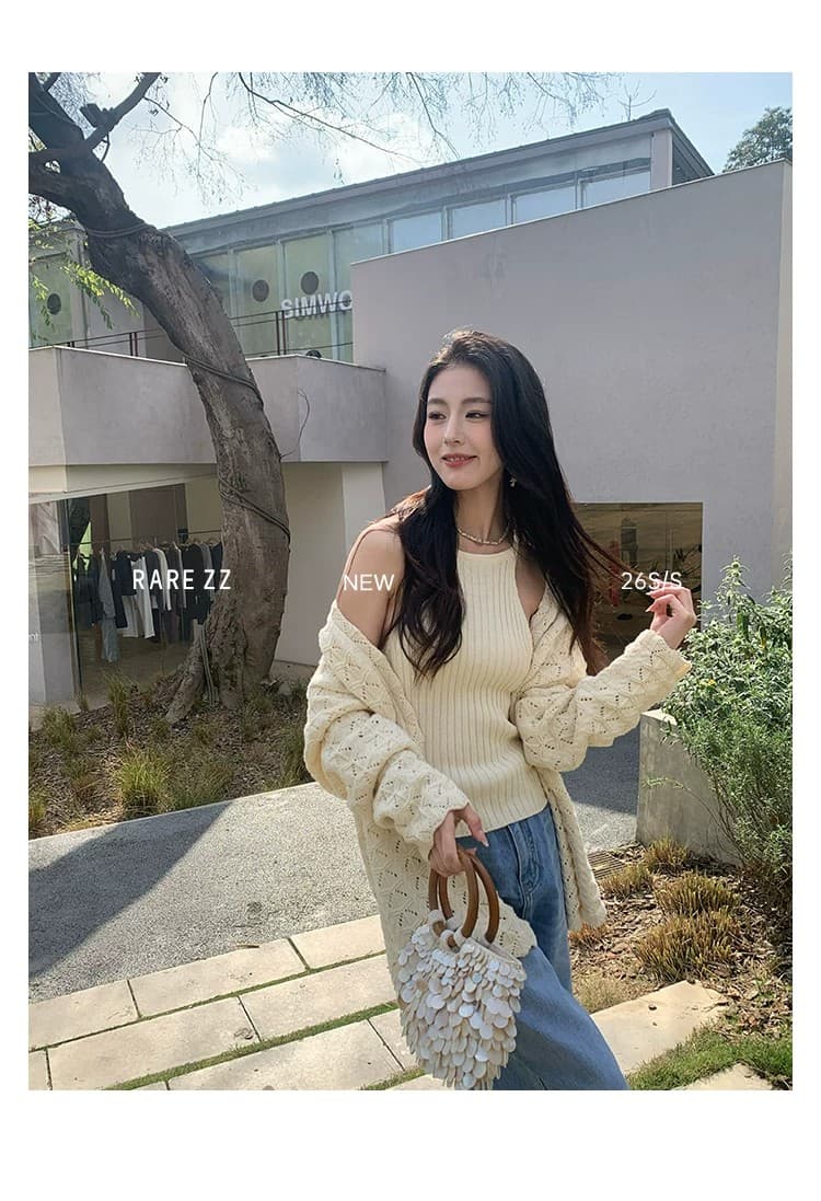 프랑스식 느긋한 레트로 무거운 작업 홀로우 아웃 3종 세트 다용도 니트 세트 상세 이미지 43