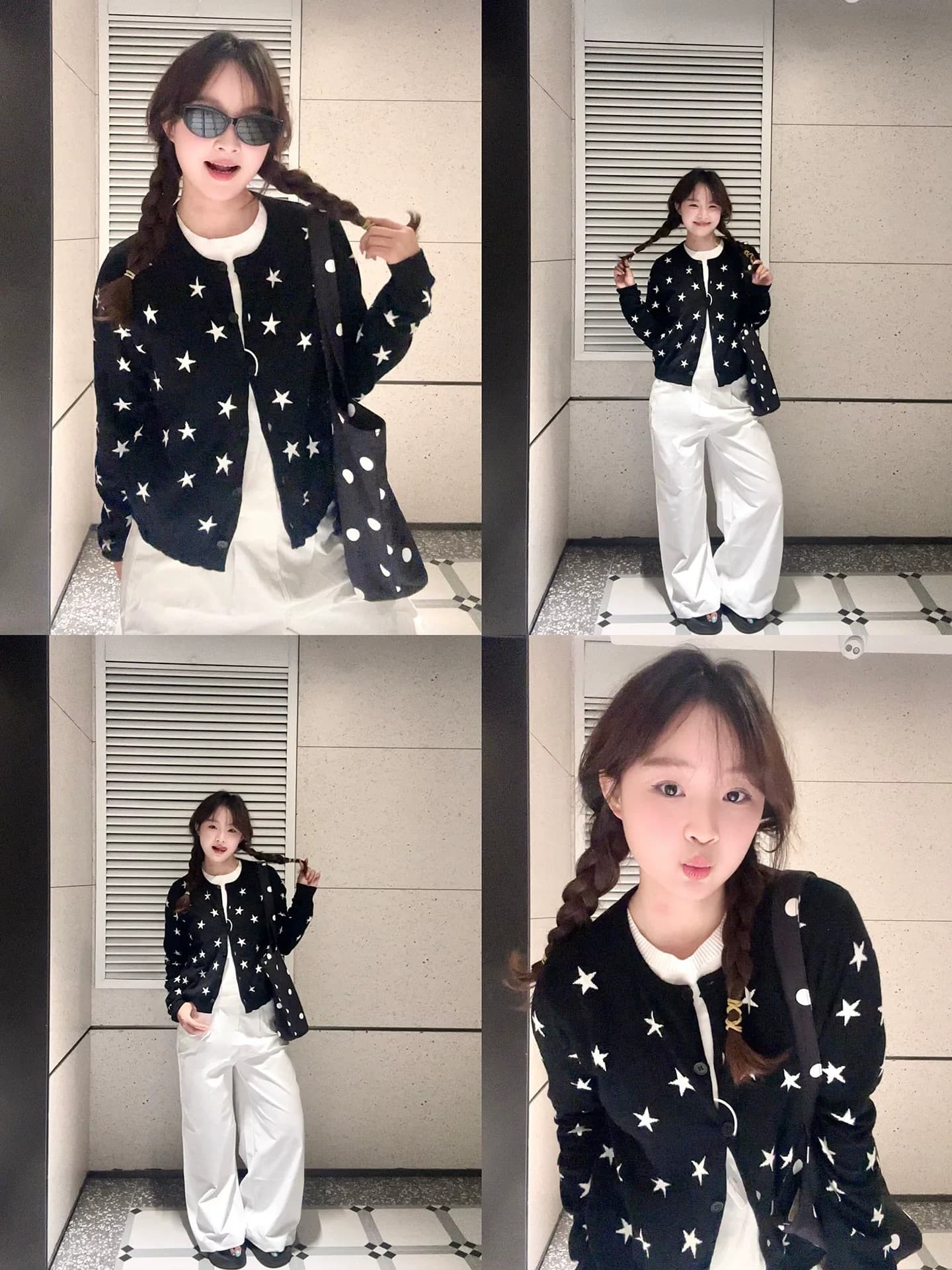 별 자카드 페이크 레이어드 스웨터 니트 오픈 가디건 맨위 느긋한 바람 다용도 니트 스웨터 여성 코트 이미지 4