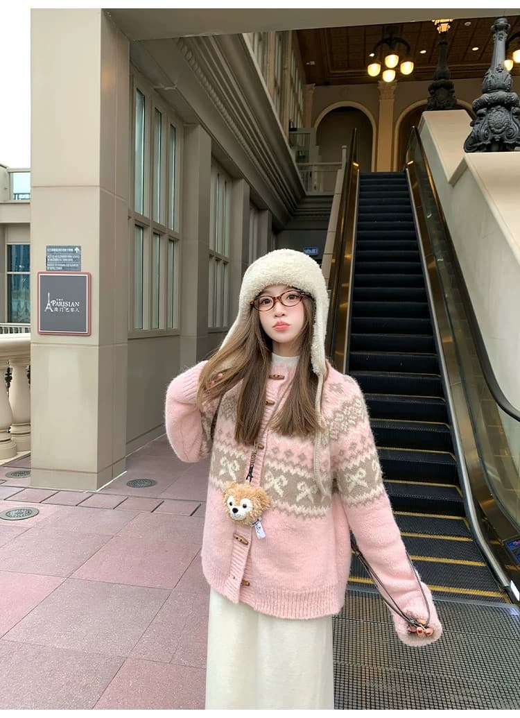 사랑 공정한 섬 2 색 분위기 센스 양 낙타 긴 머리 나비 매듭 소뿔 버클 스웨터 자카드 반 스커트 상세 이미지 30