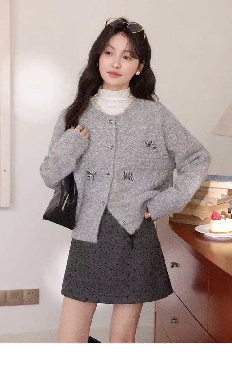 캐주얼 긴팔 라운드 넥 나비 매듭 비즈 박기 니트 스웨터 스웨터 가을 겨울 작은 대중 디자인 센스 재킷 오픈 가디건 맨위 여성 상세 이미지 3