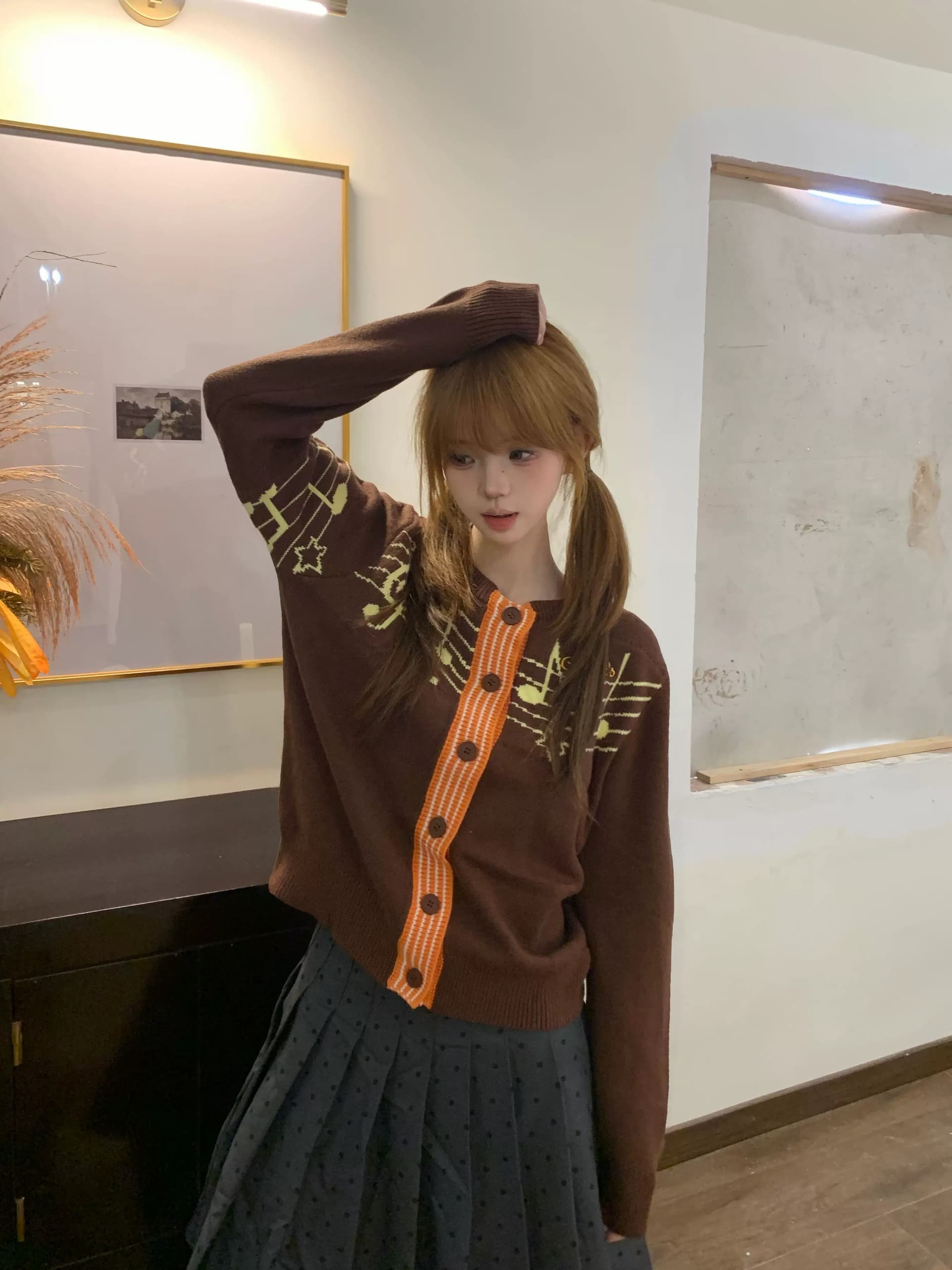 아시아 인 멩 센스 도파민 참고 자카드 니트 오픈 가디건 스웨터 여자 가을 슬림해 보이는 쇼트 스타일 맨위 재킷 상세 이미지 8