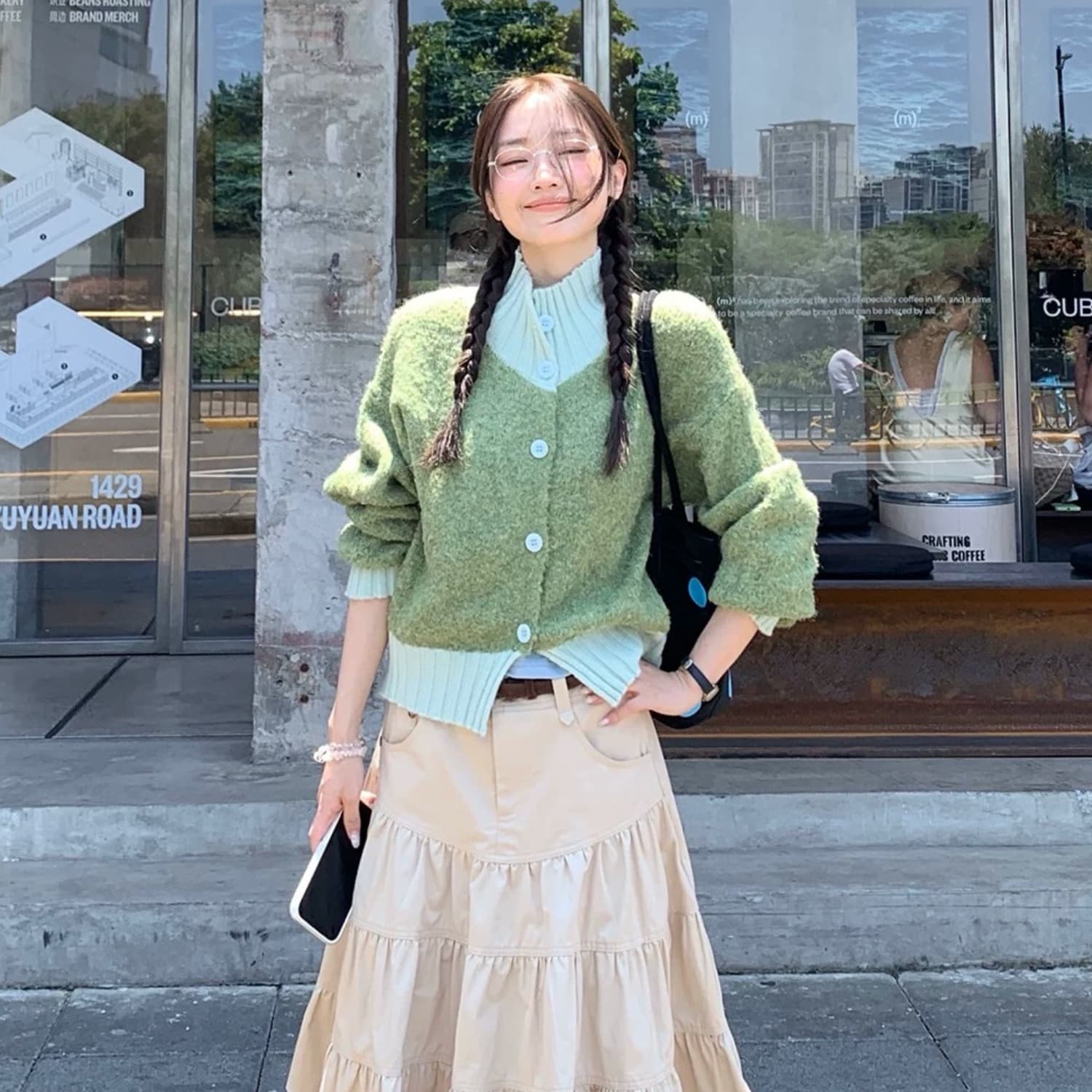 센 부서 소녀 패치워크 색상 스웨터 2026 레트로 배색 스탠드 칼라 단추 쇼트 스타일 니트 카디건 코트 이미지 3