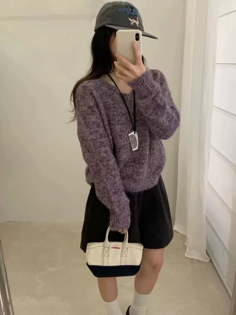 한 부서 부드러운 찹쌀 레트로 꽃 실 V넥 풀오버 니트 스웨터 여성 가을 겨울 꽃 실 개체 품질 다용도 캐주얼 스웨터 이미지 4