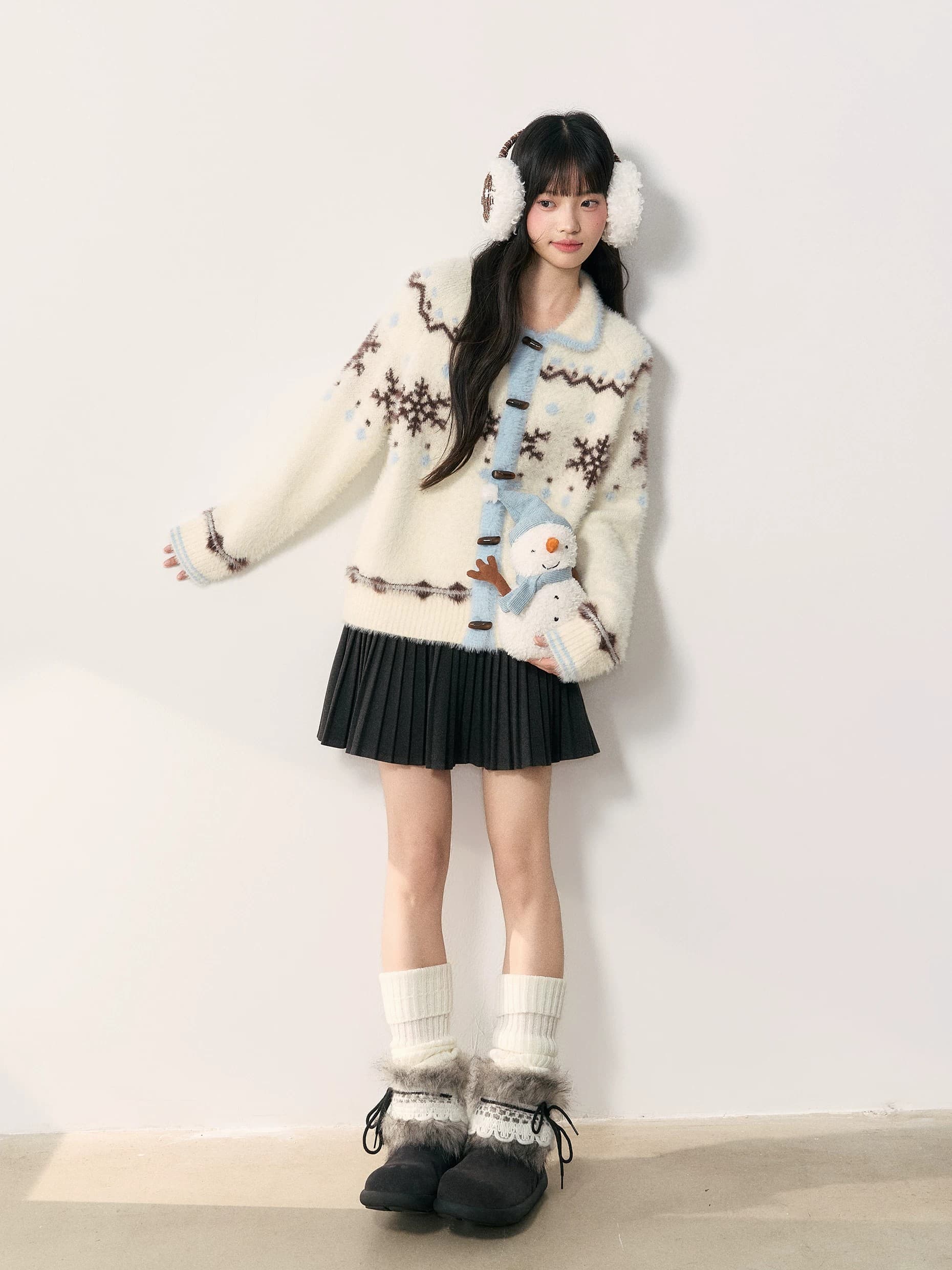 느긋한 이른 가을 슬림해 보이는 부드러운 찹쌀 배색 모방 fall 털 공정한 섬 눈꽃 오픈 가디건 스웨터 니트 스웨터 이미지 3