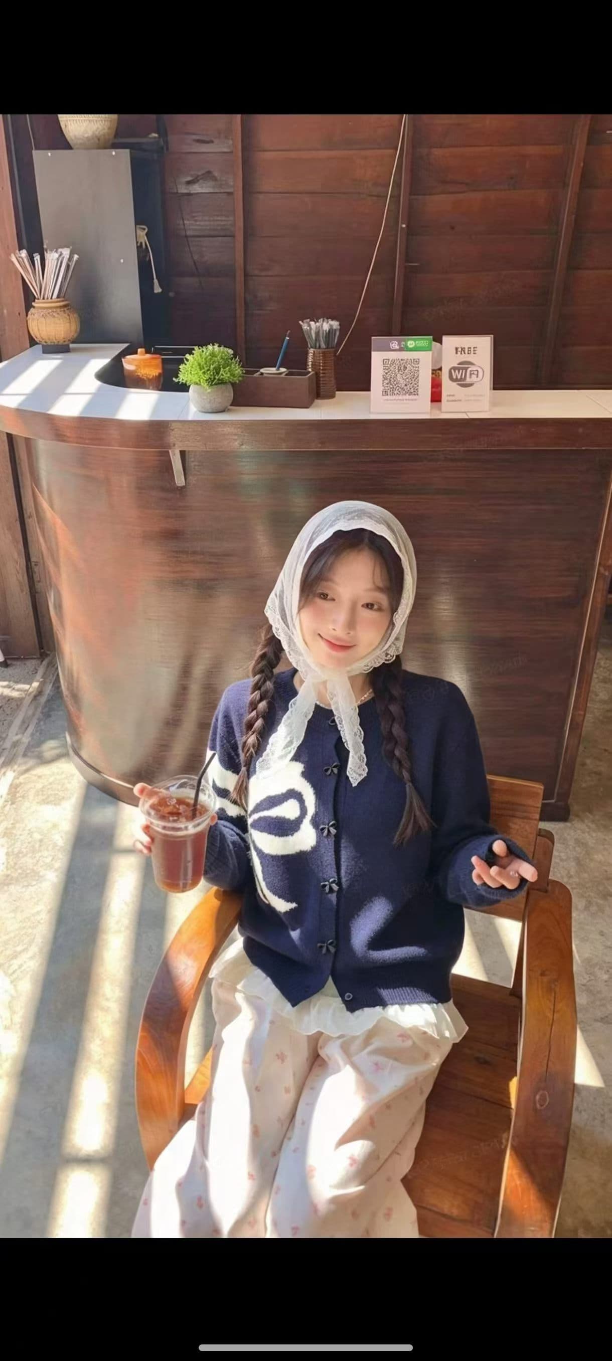 프랑스식 달콤함 나비 매듭 자카드 스웨터 여성 코트 이른 가을 새로운 루즈핏 프릴 패치워크 니트 오픈 가디건 상세 이미지 3