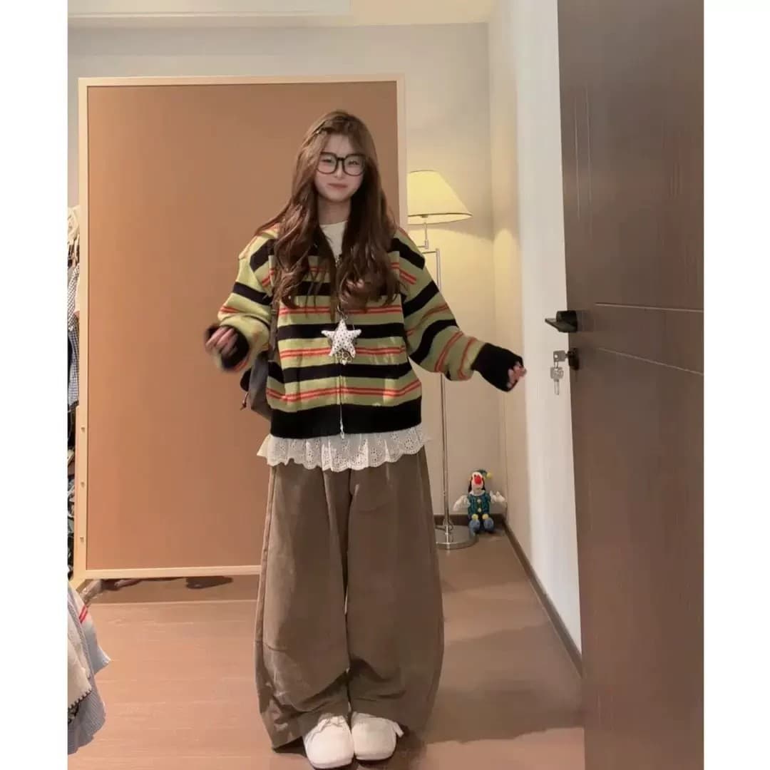 한국 스타일 루즈핏 느긋한 바람 다용도 후드 니트 오픈 가디건 여성 레저 슬림해 보이는 스웨터 코트 켜기 상세 이미지 5