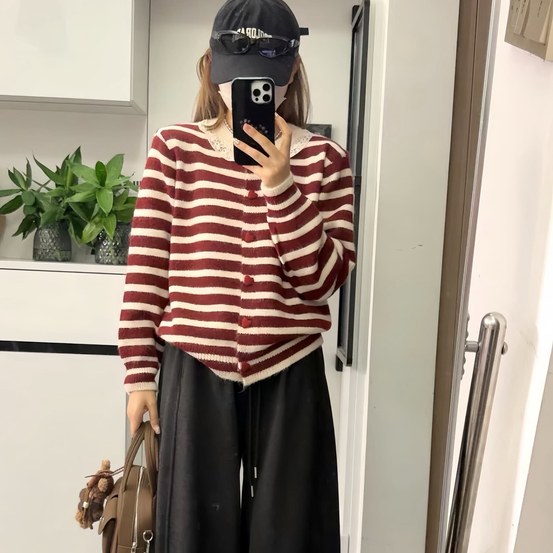 프랑스식 레이스 레이스 칼라 스트라이프 니트 오픈 가디건 레트로 배색 부드러운 찹쌀 쇼트 스타일 다용도 스웨터 코트 여자 이미지 2
