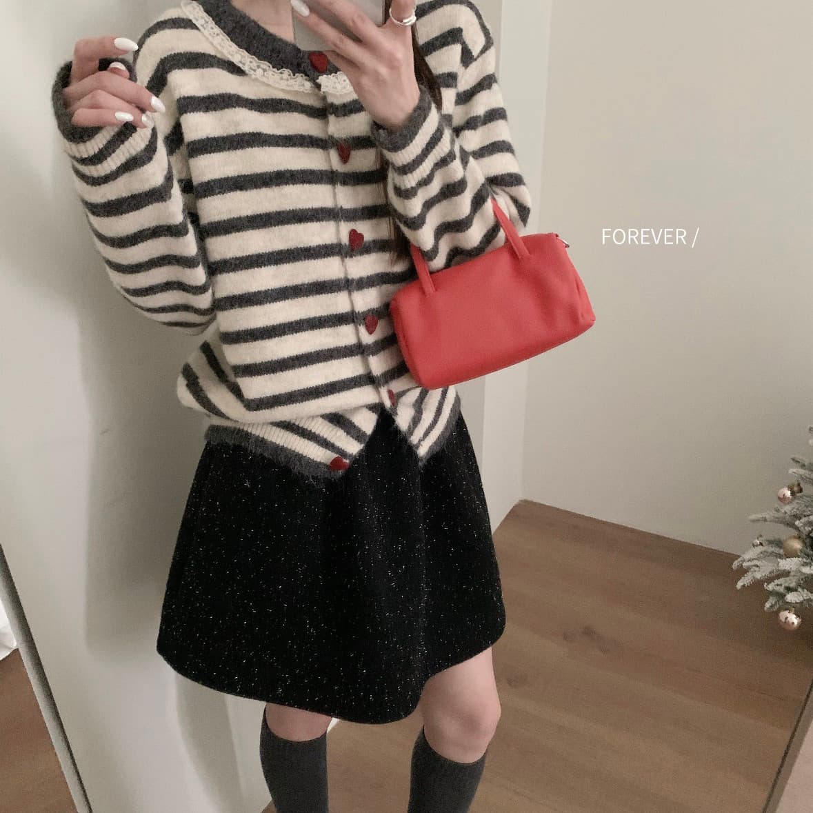 프랑스식 레이스 레이스 칼라 스트라이프 니트 오픈 가디건 레트로 배색 부드러운 찹쌀 쇼트 스타일 다용도 스웨터 코트 여자 이미지 4