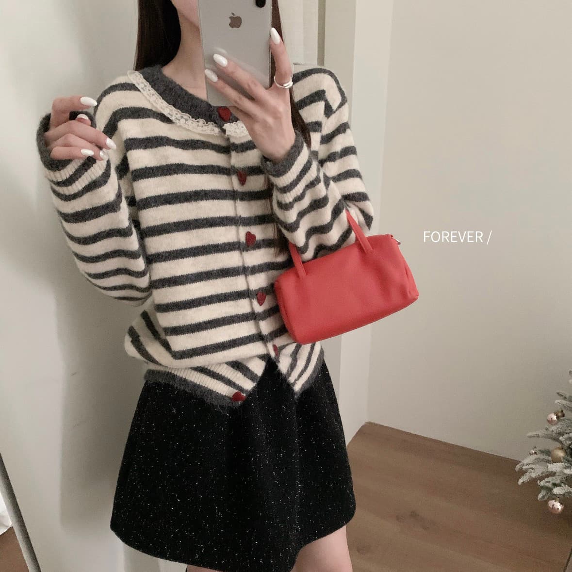 프랑스식 레이스 레이스 칼라 스트라이프 니트 오픈 가디건 레트로 배색 부드러운 찹쌀 쇼트 스타일 다용도 스웨터 코트 여자 상세 이미지 2