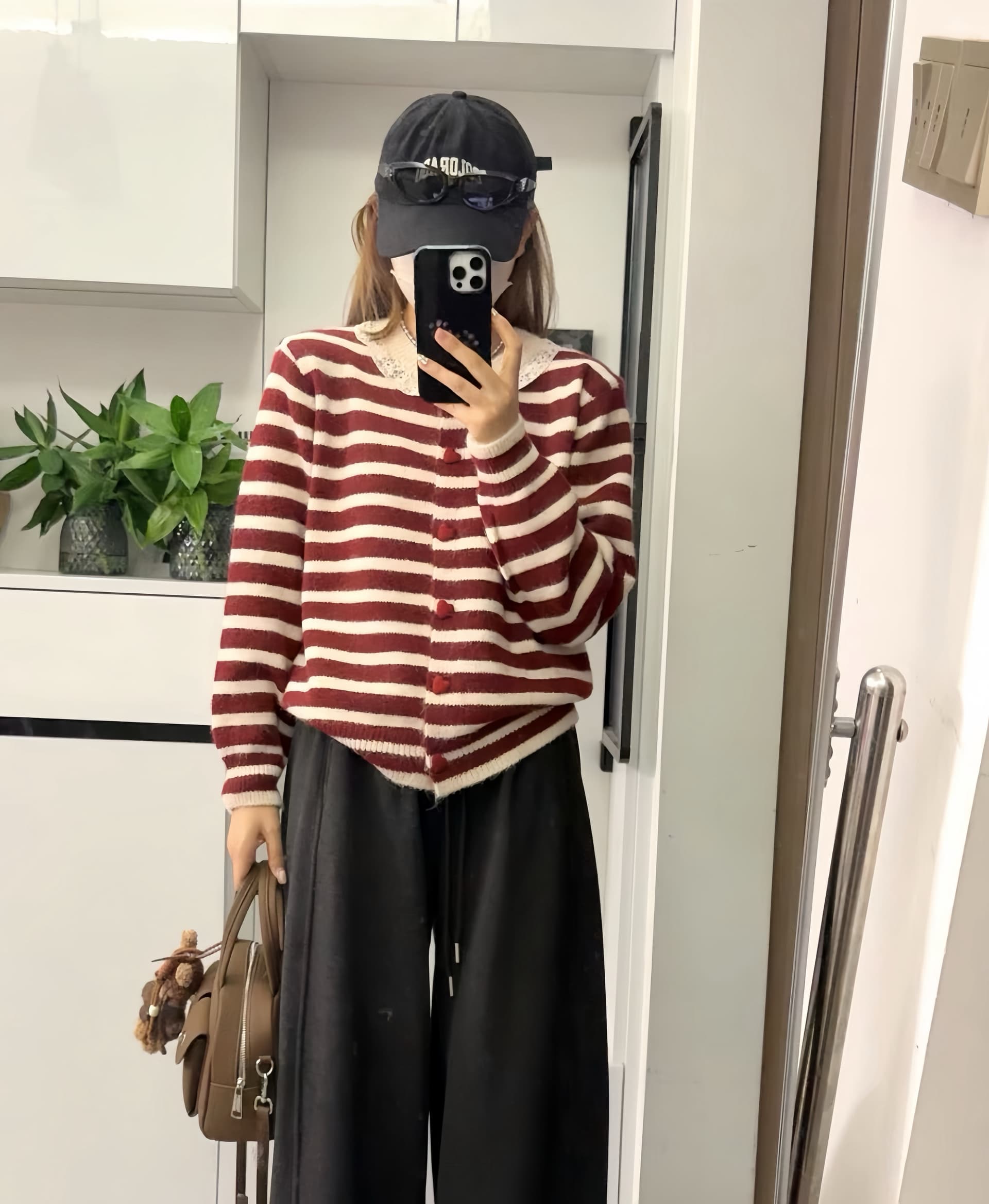 프랑스식 레이스 레이스 칼라 스트라이프 니트 오픈 가디건 레트로 배색 부드러운 찹쌀 쇼트 스타일 다용도 스웨터 코트 여자 상세 이미지 13