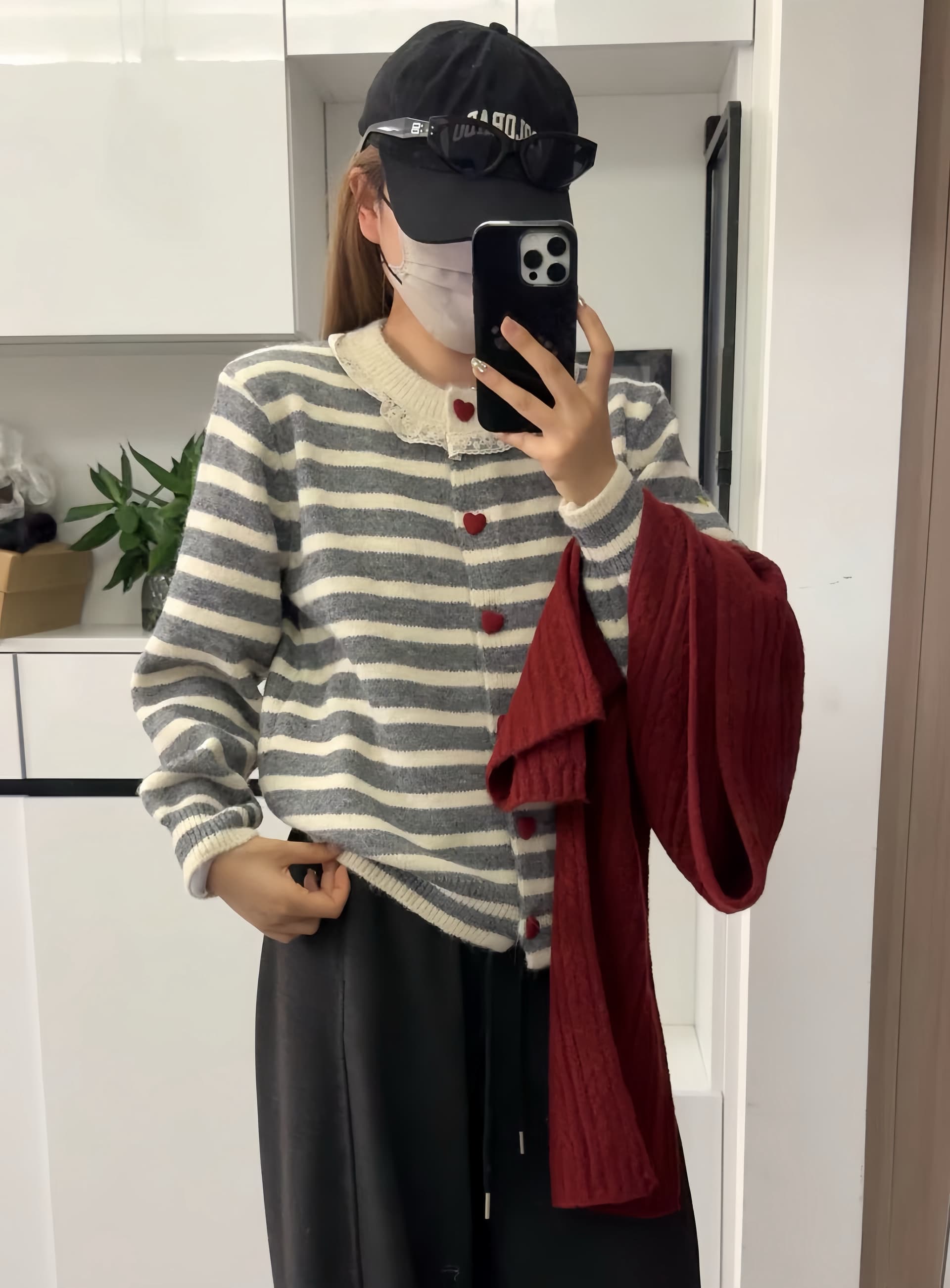 프랑스식 레이스 레이스 칼라 스트라이프 니트 오픈 가디건 레트로 배색 부드러운 찹쌀 쇼트 스타일 다용도 스웨터 코트 여자 상세 이미지 14