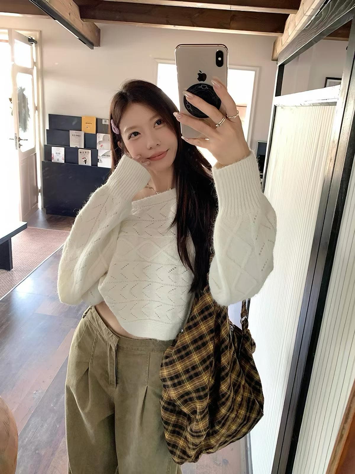 가을 한 부서 양모 니트 스웨터 여성 배트윙 소매 긴팔 스웨터 다용도 맨위 이미지 2