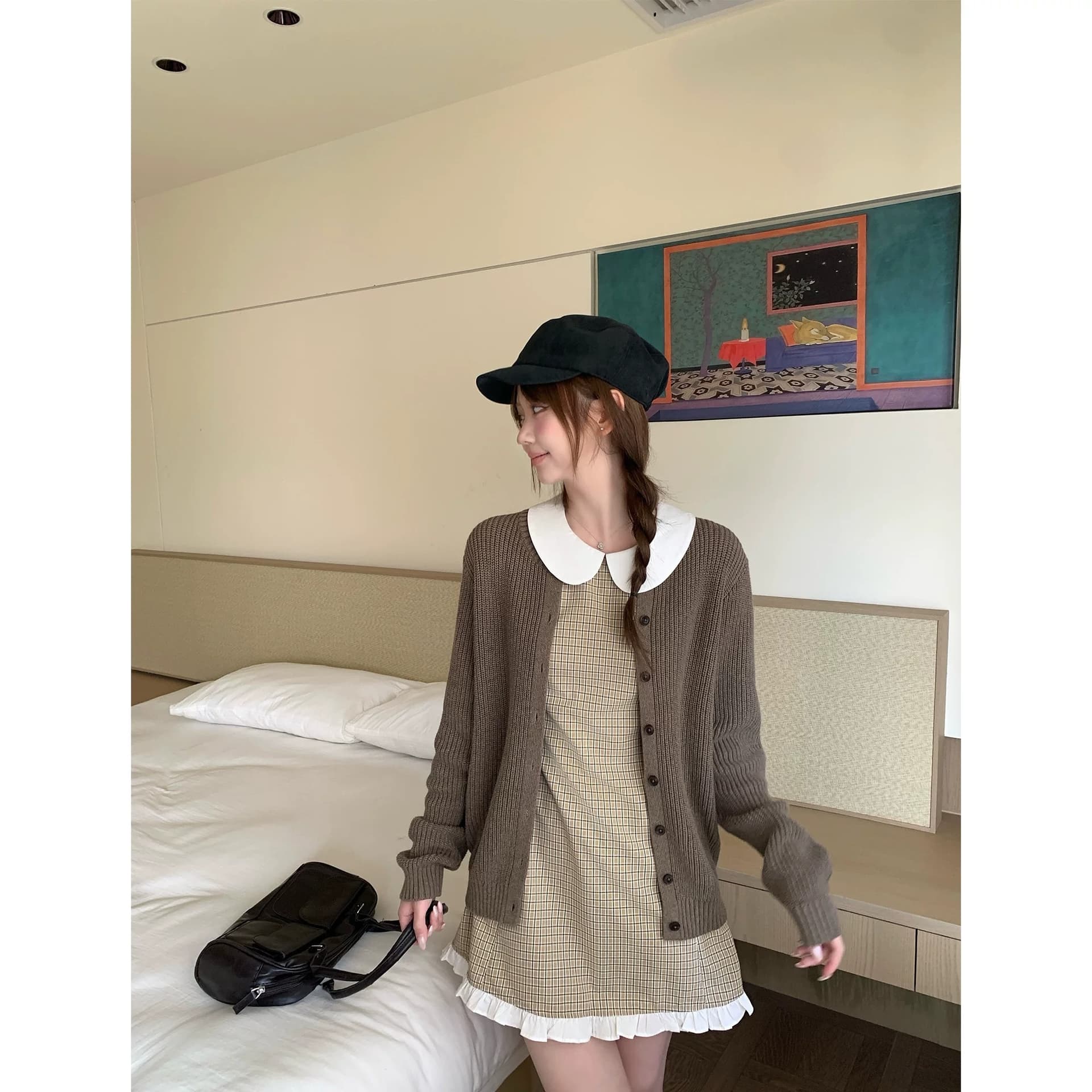 구멍 사실 귀 찮 나 느긋한 느슨함 센스 니트 오픈 가디건 여성 코트 가을 라운드 넥 품격 미니멀리즘 고급 센스 맨위 이미지 2