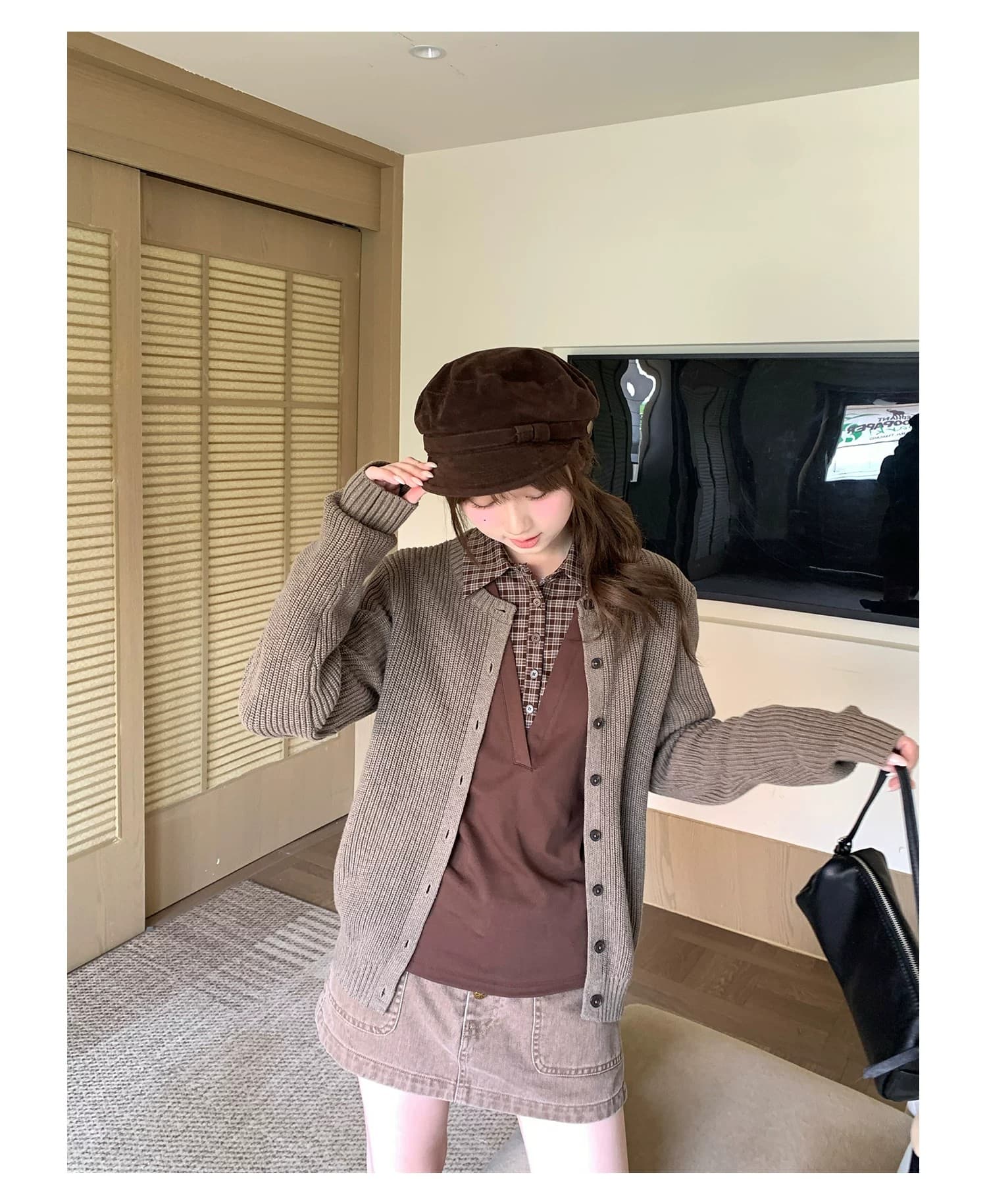 구멍 사실 귀 찮 나 느긋한 느슨함 센스 니트 오픈 가디건 여성 코트 가을 라운드 넥 품격 미니멀리즘 고급 센스 맨위 상세 이미지 84