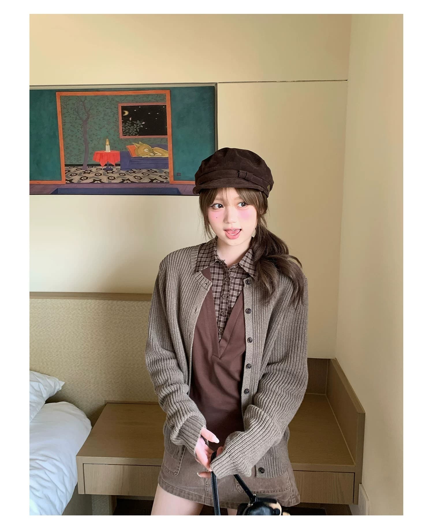 구멍 사실 귀 찮 나 느긋한 느슨함 센스 니트 오픈 가디건 여성 코트 가을 라운드 넥 품격 미니멀리즘 고급 센스 맨위 상세 이미지 87