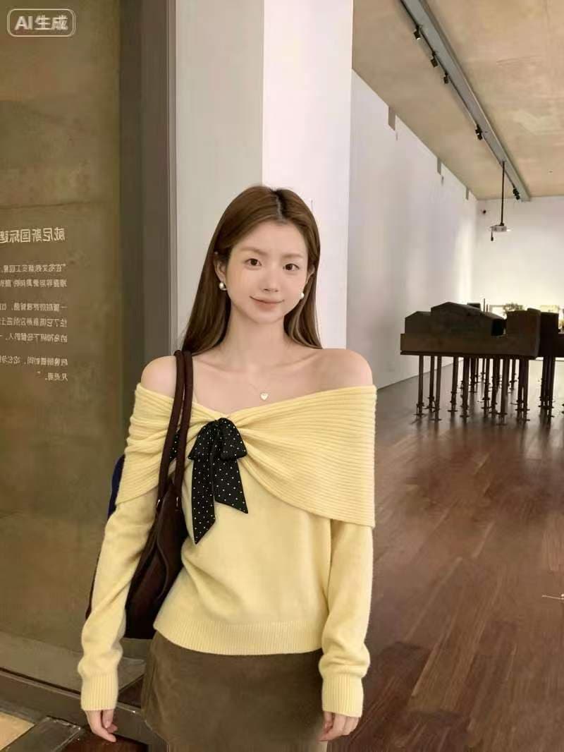 한 부서 디자인 센스 레이스업 나비 매듭 긴팔 니트 스웨터 여성 2026 가을 새로운 세련된 아름다운 다용도 맨위
