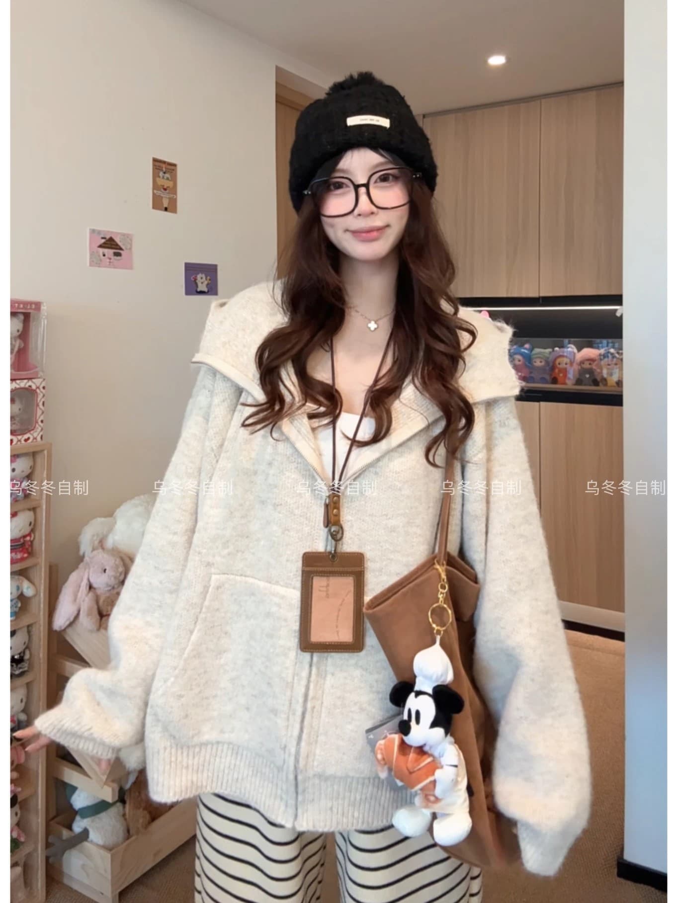 프랑스식 레트로 스타일 지퍼 후드 스웨터 여성 코트 가을 겨울 2026 새로운 플러스 두껍고 부드러운 찹쌀 니트 오픈 가디건 맨위 이미지 2