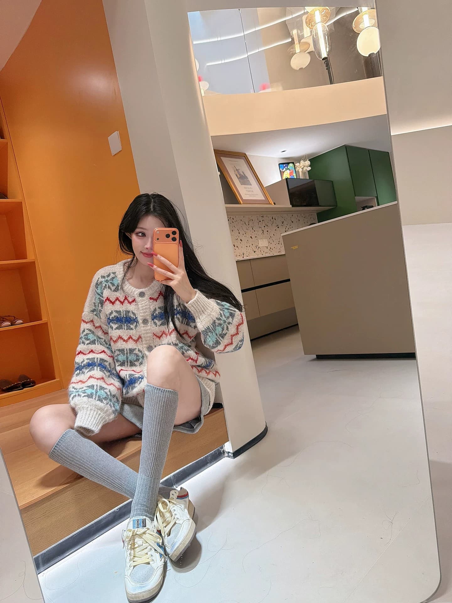 가을 겨울 한 부서 레트로 공정한 섬 스웨터 여자 싱글 줄 버튼 오픈 가디건 중간 길이 느긋한 디자인 센스 포함 양모 재킷 상세 이미지 21