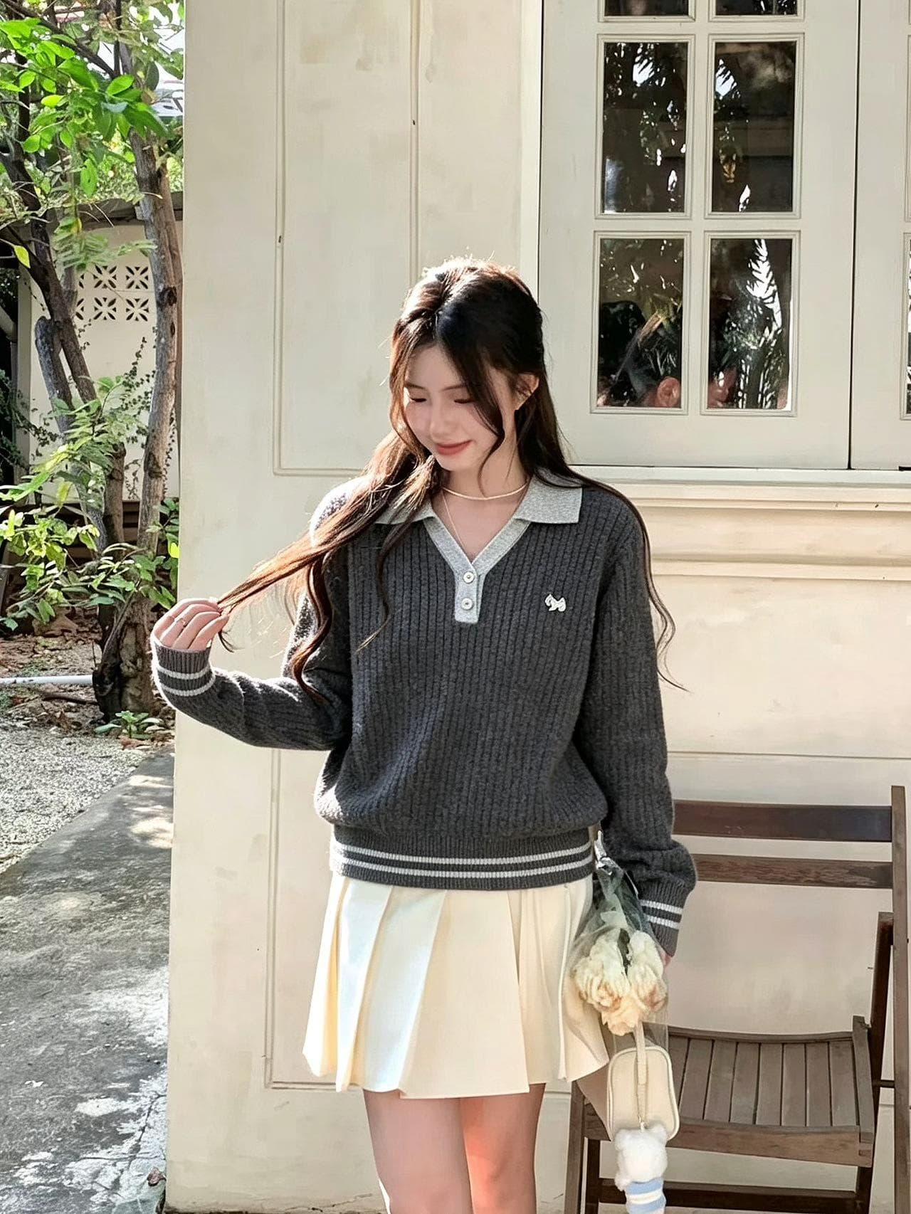 가을 의상 디자인 센스 작은 대중 POLO 칼라 만나는 니트 스웨터 여자 2026 새로운 올해 인기 ~ 중 폭발 여성 의류 이미지 5