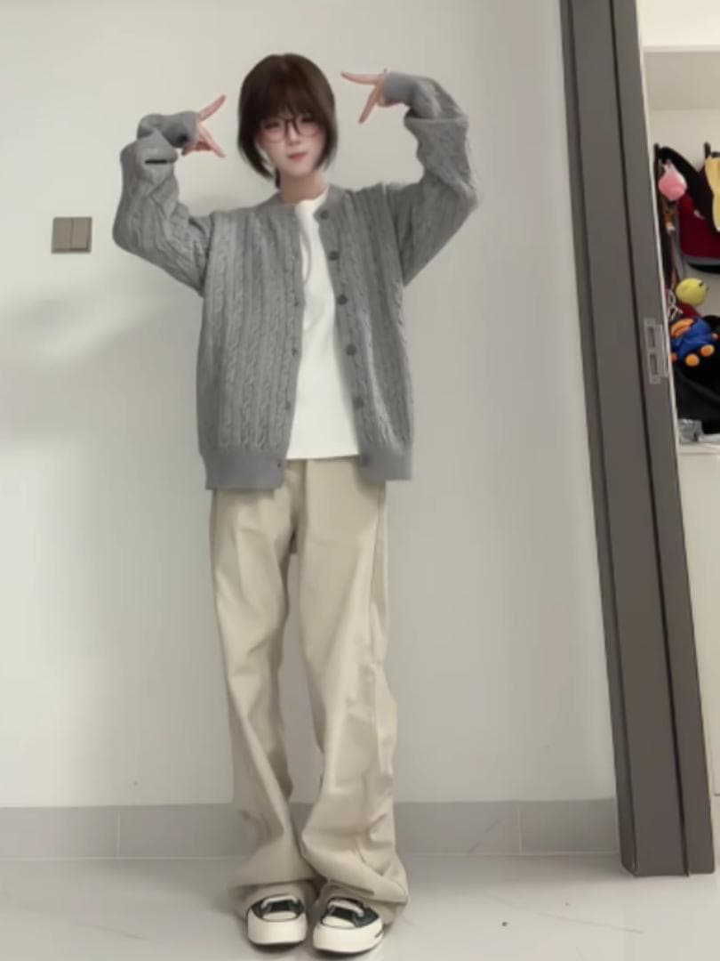 한 부서 레트로 꽈배기 니트 오픈 가디건 스웨터 여자 봄 가을 새로운 루즈핏 느긋한 슬림해 보이는 다용도 맨위 재킷 상세 이미지 1