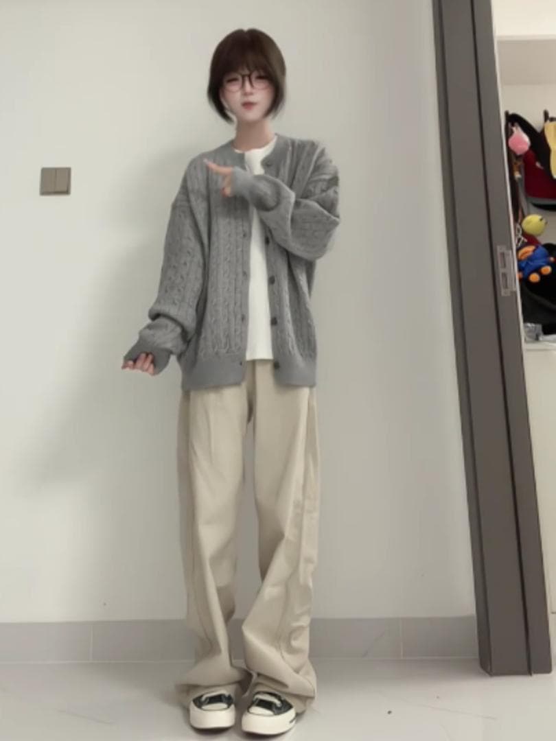 한 부서 레트로 꽈배기 니트 오픈 가디건 스웨터 여자 봄 가을 새로운 루즈핏 느긋한 슬림해 보이는 다용도 맨위 재킷 상세 이미지 6