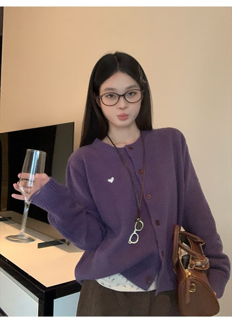 송 긍정적 인 En 보라색 스웨터 오픈 가디건 여성 코트 가을 새로운 외출용 캐주얼 루즈핏 슬림해 보이는 긴팔 니트 맨위 상세 이미지 11
