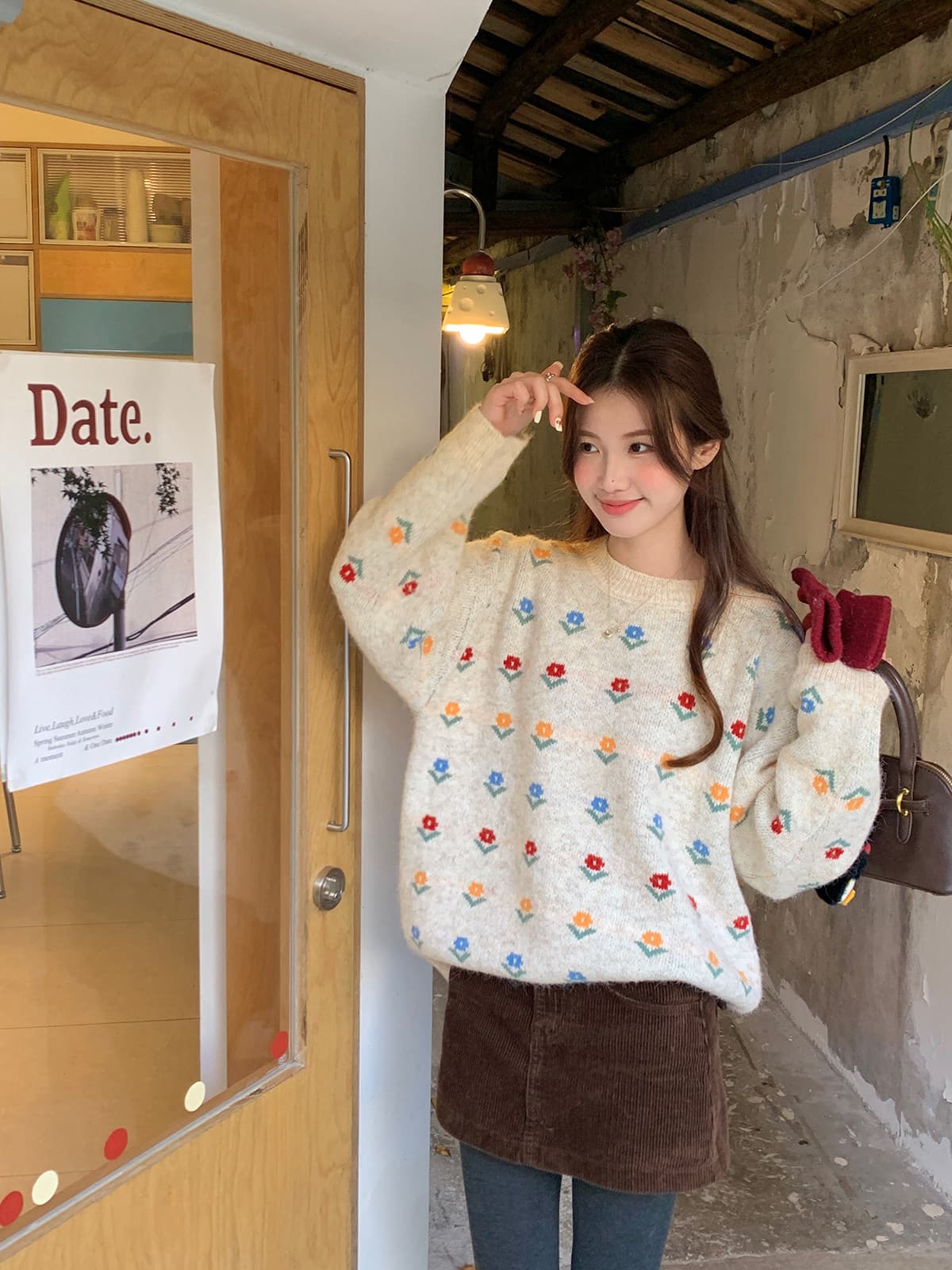다우 시시 토끼 꽃무늬 스웨터 여자 루즈핏 디자인 센스 레트로 풀오버 니트 스웨터 그레이트 착용 두꺼운 스타일 보온 맨위 상세 이미지 13