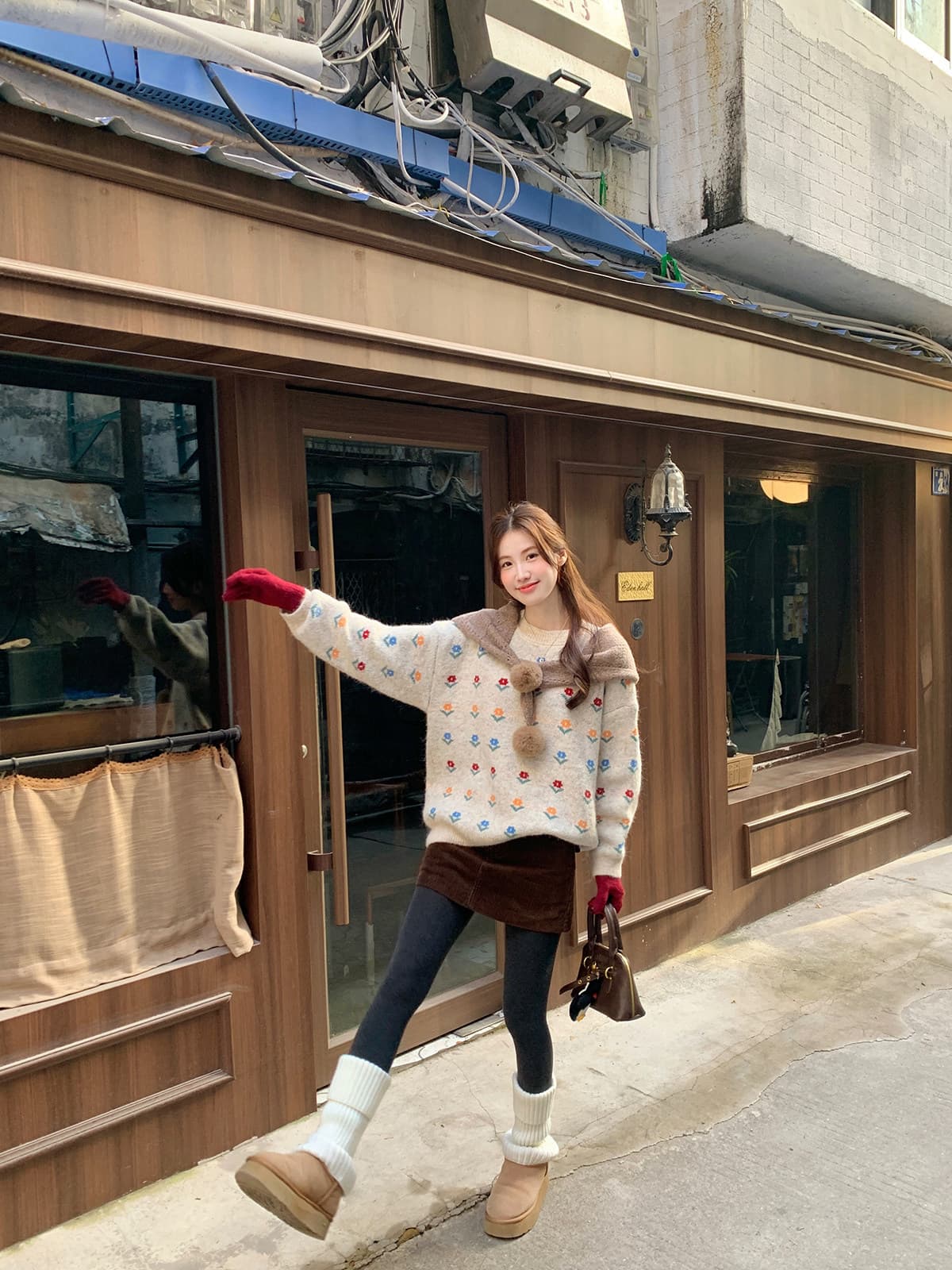 다우 시시 토끼 꽃무늬 스웨터 여자 루즈핏 디자인 센스 레트로 풀오버 니트 스웨터 그레이트 착용 두꺼운 스타일 보온 맨위 상세 이미지 25