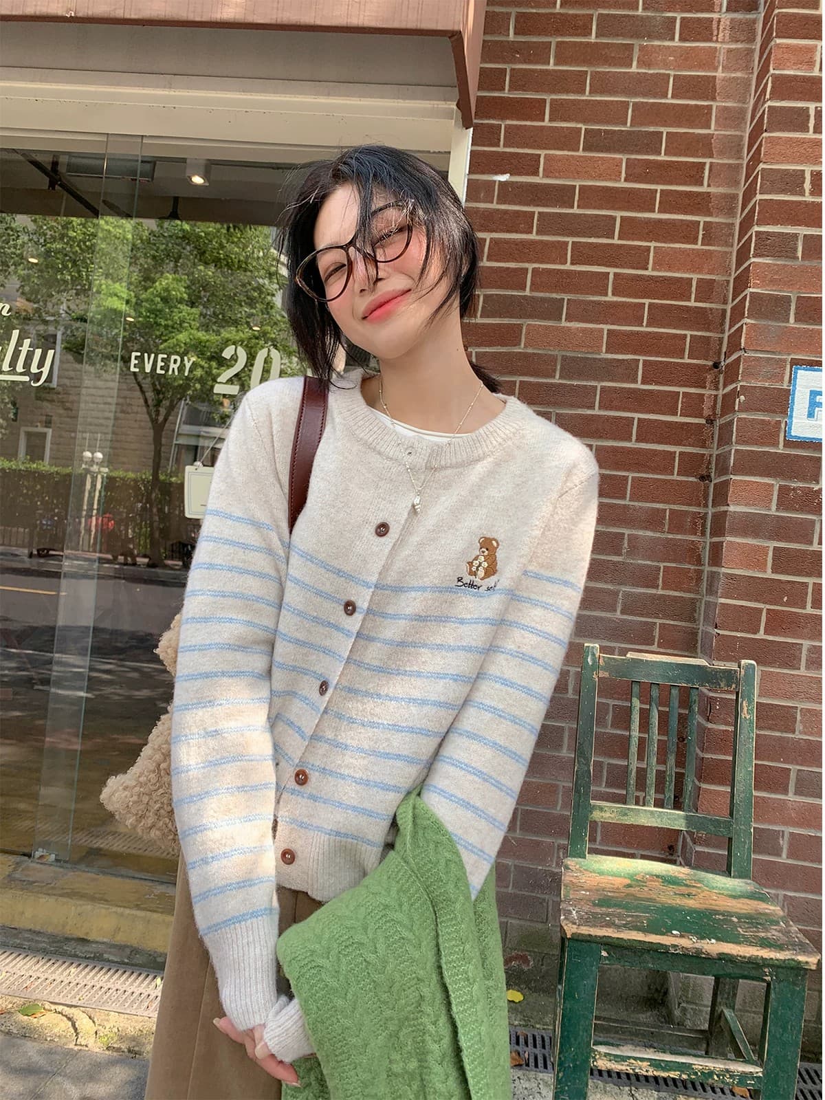 한 부서 포함 양모 자수 스웨터 여성 코트 가을 겨울 느긋한 바람 캐주얼 오픈 가디건 이미지 3