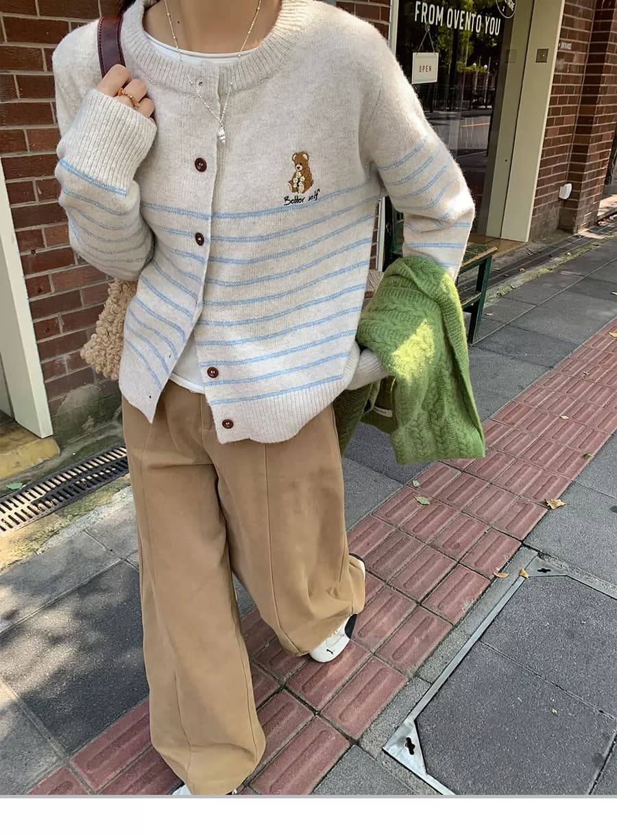 한 부서 포함 양모 자수 스웨터 여성 코트 가을 겨울 느긋한 바람 캐주얼 오픈 가디건 상세 이미지 1