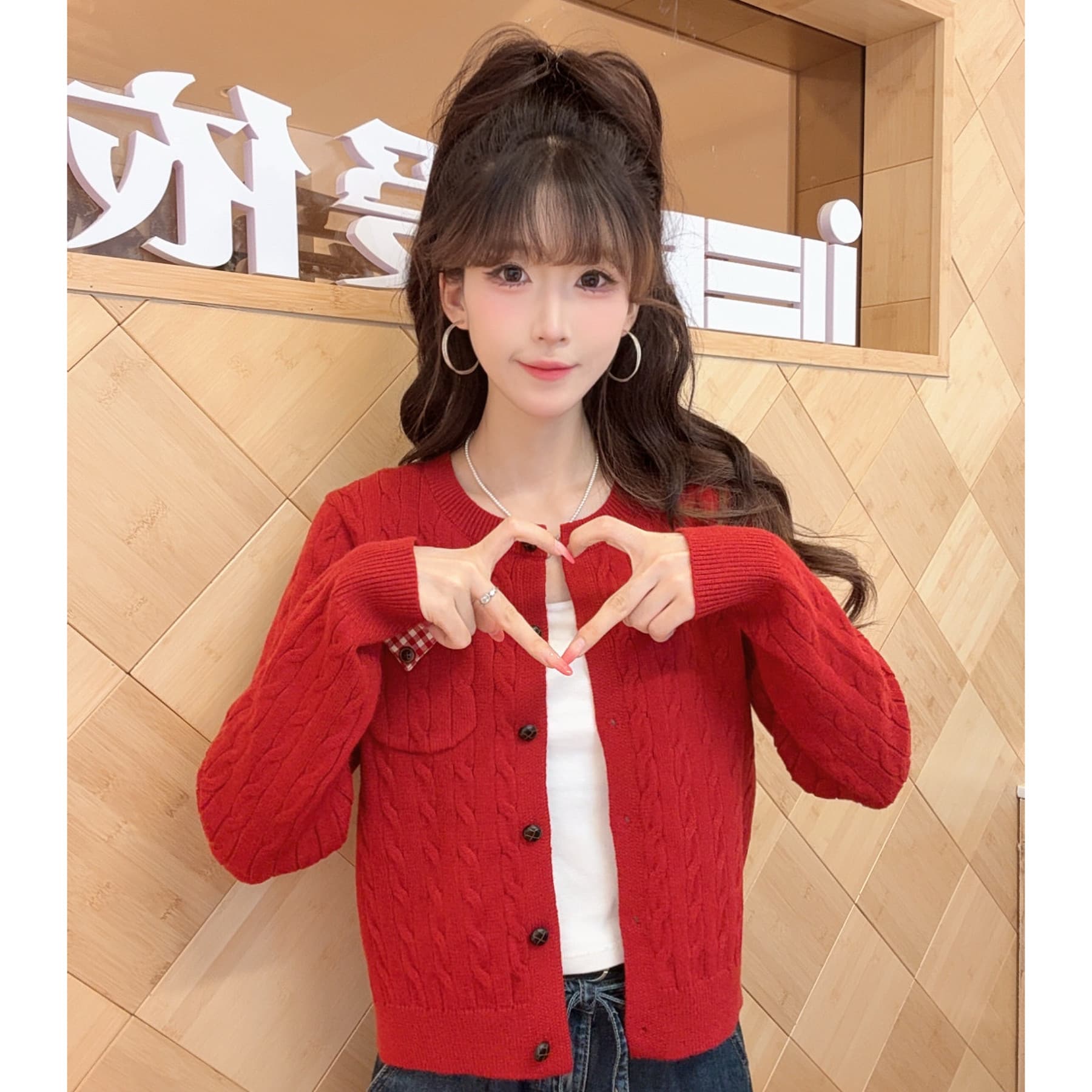 2026 새로운 가을 모직물 재킷 한 부서 마 무늬 쇼트 스타일 맨위 상세 이미지 1