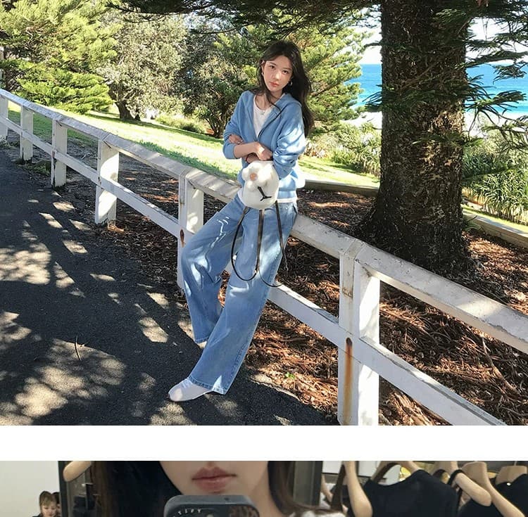 루즈핏 슬림해 보이는 3 차원 후아 남편 그리드 후드 오픈 가디건 여성 레저 다용도 양모 재킷 상세 이미지 13