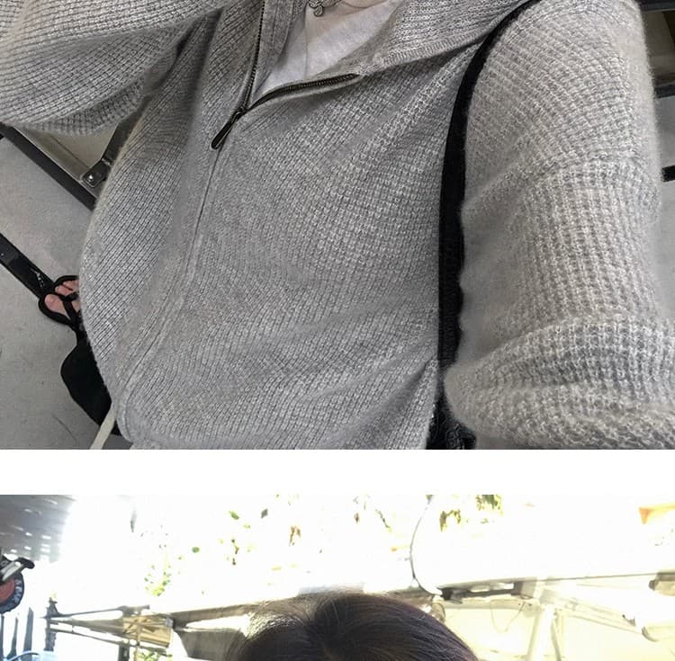 루즈핏 슬림해 보이는 3 차원 후아 남편 그리드 후드 오픈 가디건 여성 레저 다용도 양모 재킷 상세 이미지 16