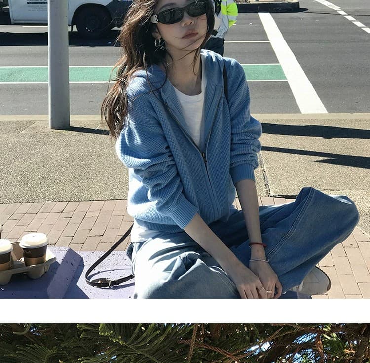 루즈핏 슬림해 보이는 3 차원 후아 남편 그리드 후드 오픈 가디건 여성 레저 다용도 양모 재킷 상세 이미지 23