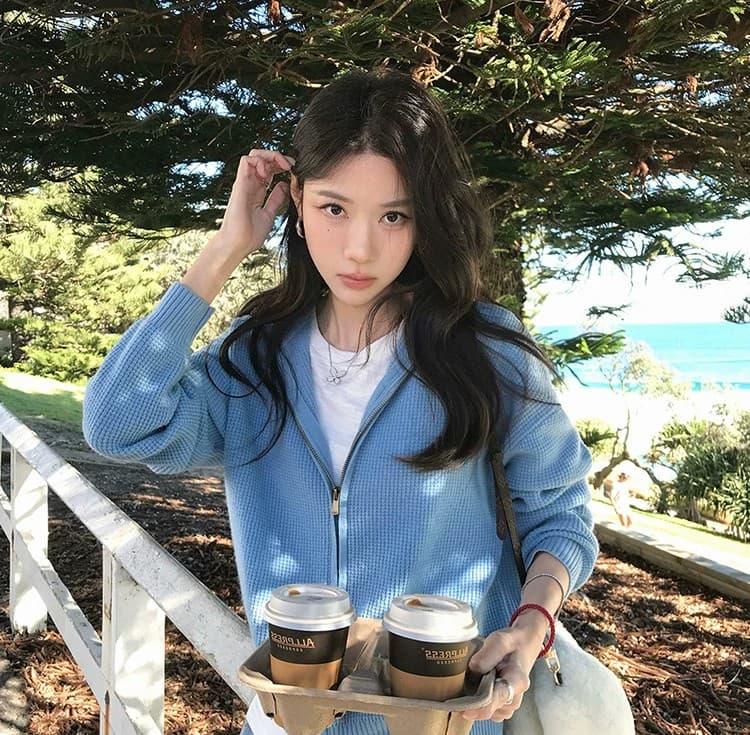 루즈핏 슬림해 보이는 3 차원 후아 남편 그리드 후드 오픈 가디건 여성 레저 다용도 양모 재킷 상세 이미지 37
