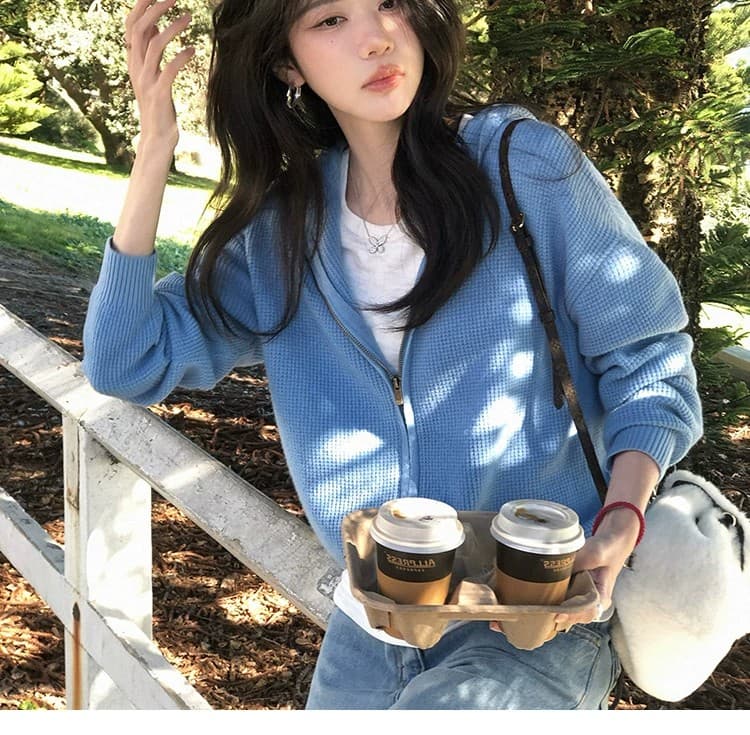 루즈핏 슬림해 보이는 3 차원 후아 남편 그리드 후드 오픈 가디건 여성 레저 다용도 양모 재킷 상세 이미지 40