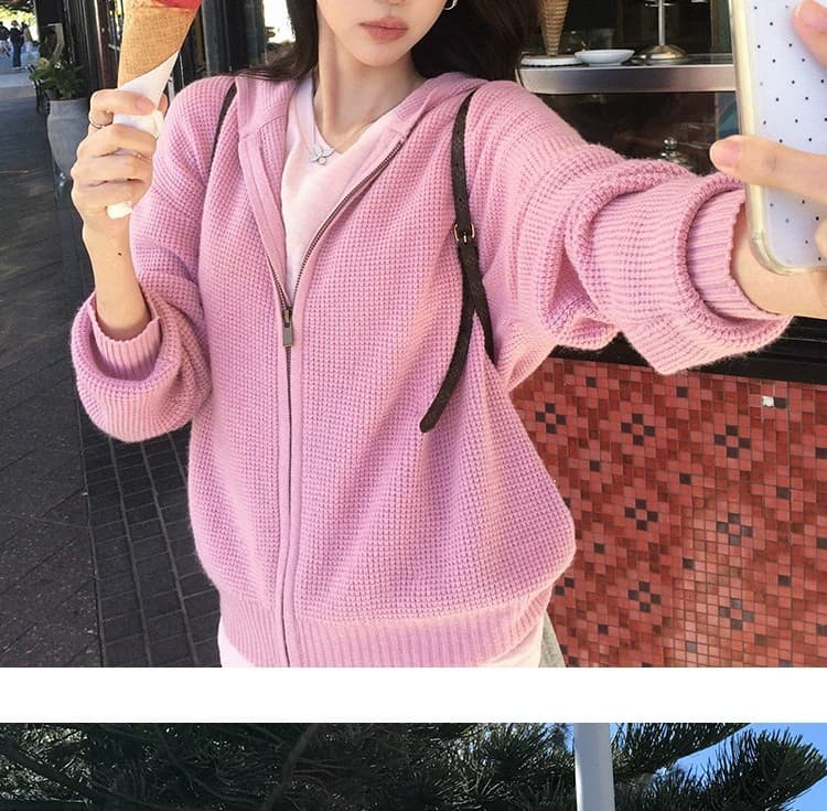 루즈핏 슬림해 보이는 3 차원 후아 남편 그리드 후드 오픈 가디건 여성 레저 다용도 양모 재킷 상세 이미지 43