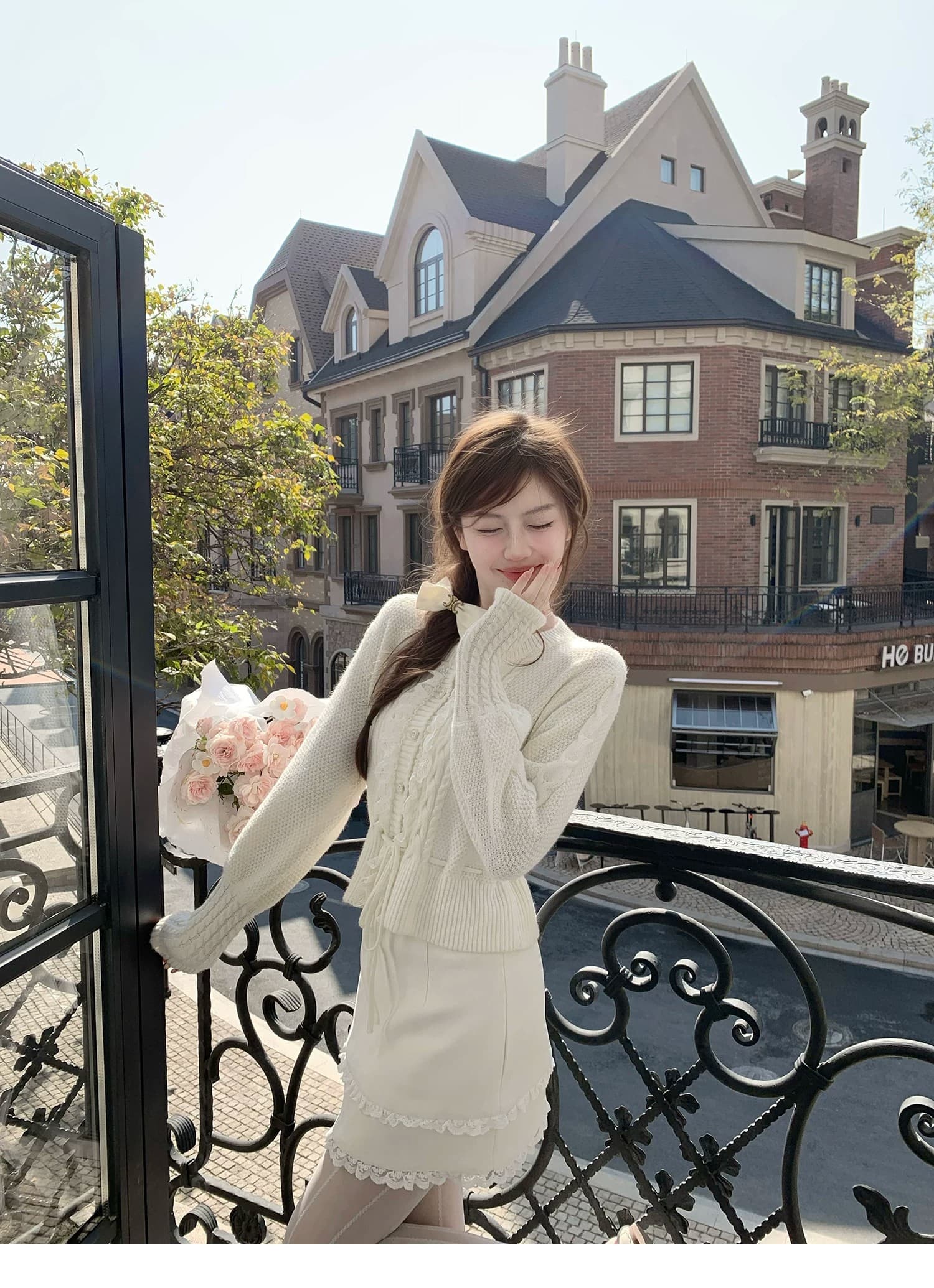 찹쌀 찹쌀 눈 만 중년 자수 궁정 천 골드 센스 레이스 레이스업 스웨터 코트 상세 이미지 7